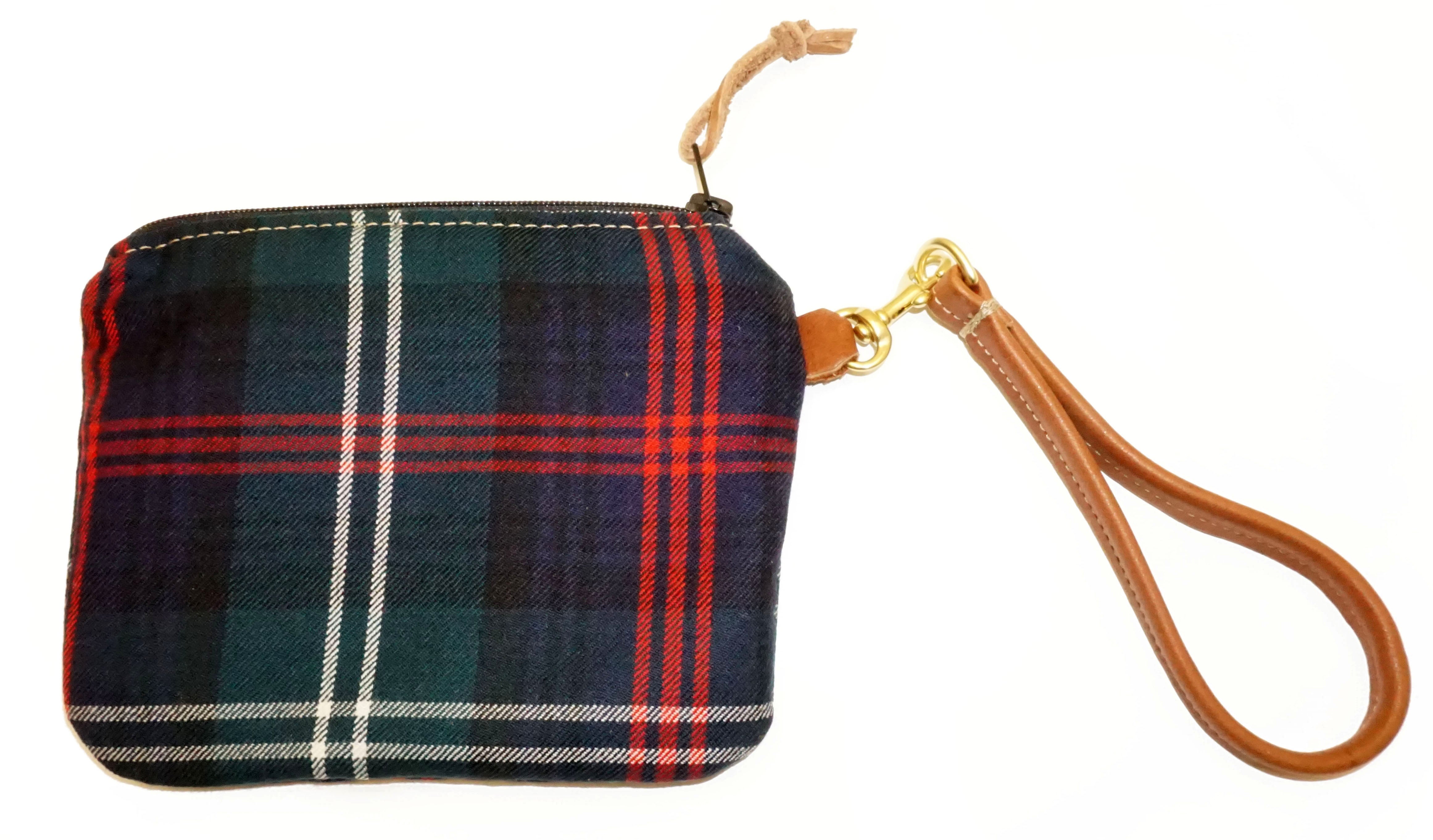 Leather and Wool Tartan Wristlet