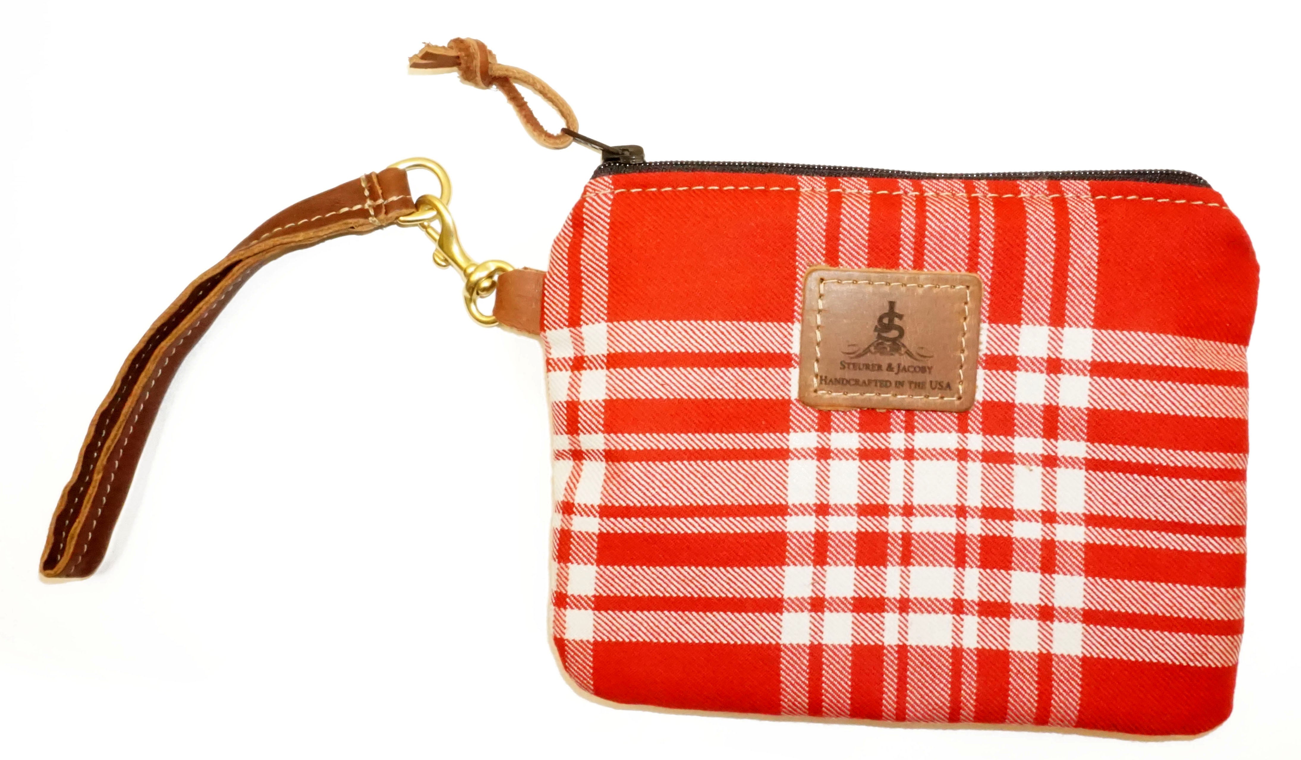 Leather and Wool Tartan Wristlet