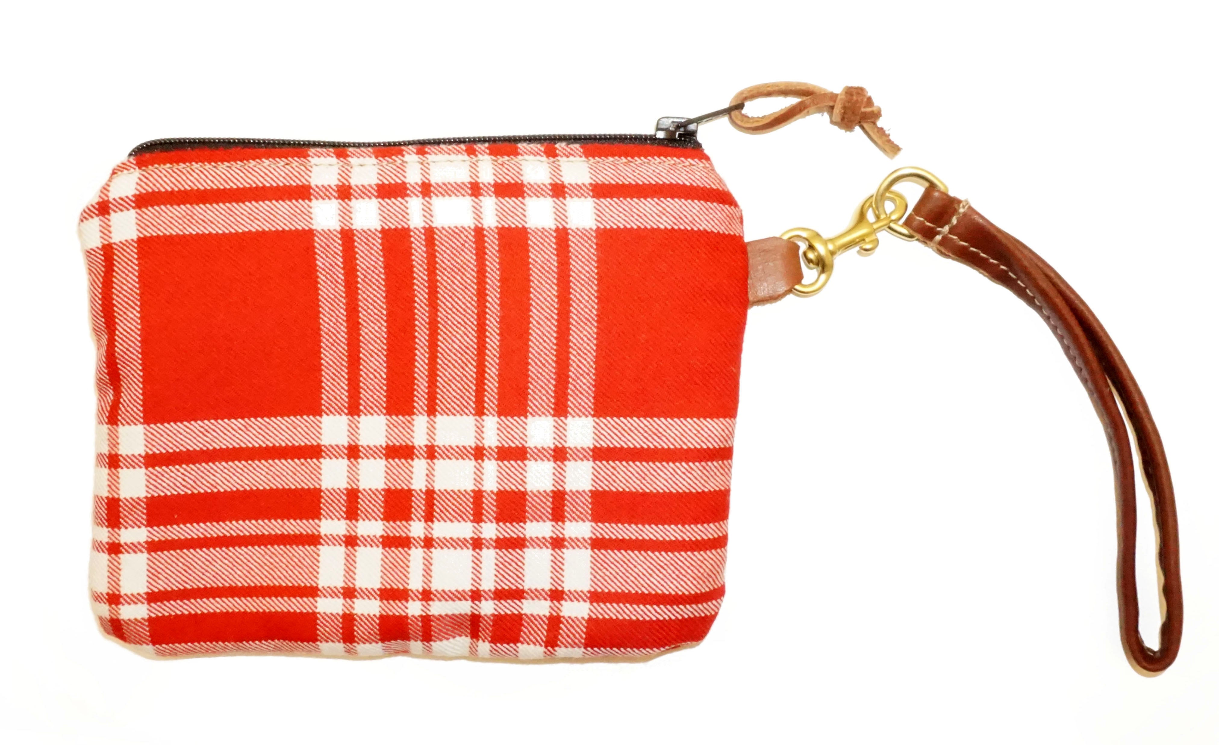 Leather and Wool Tartan Wristlet