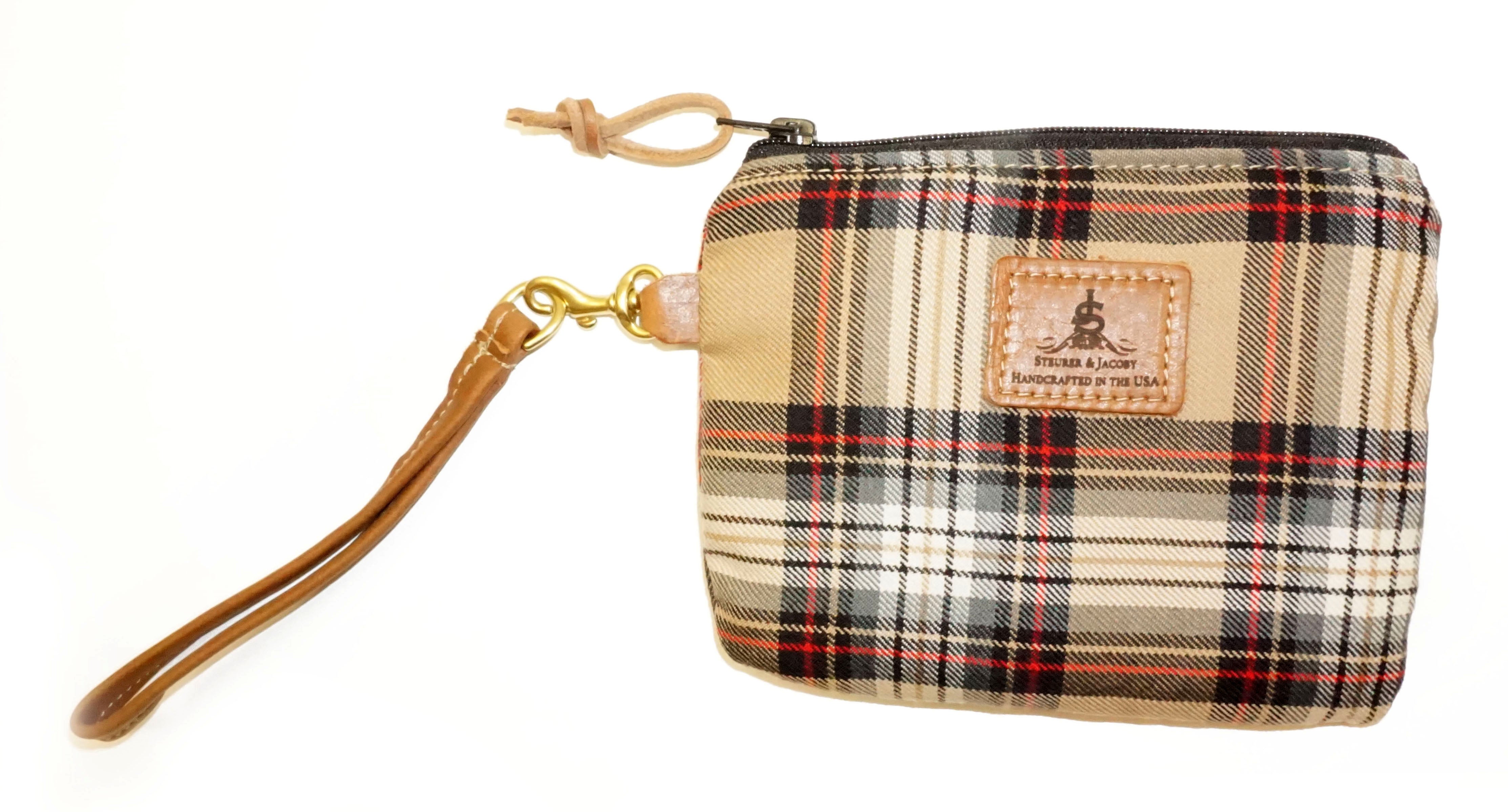 Leather and Wool Tartan Wristlet