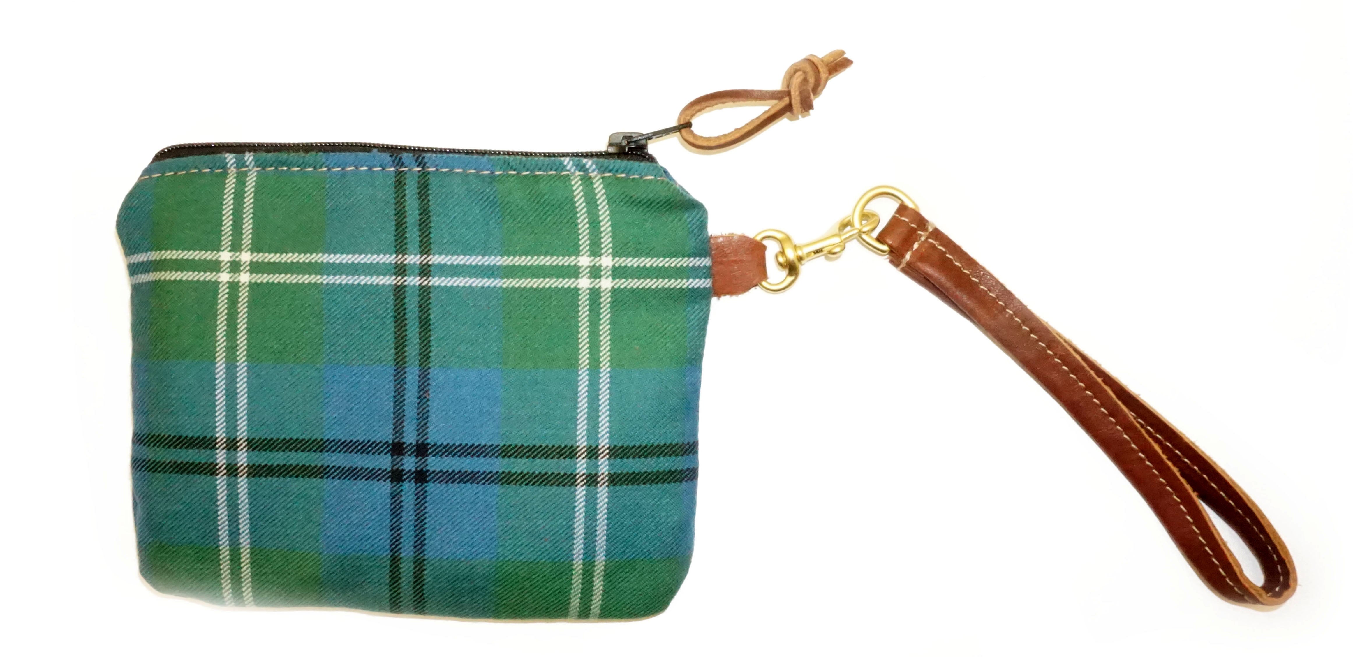 Leather and Wool Tartan Wristlet