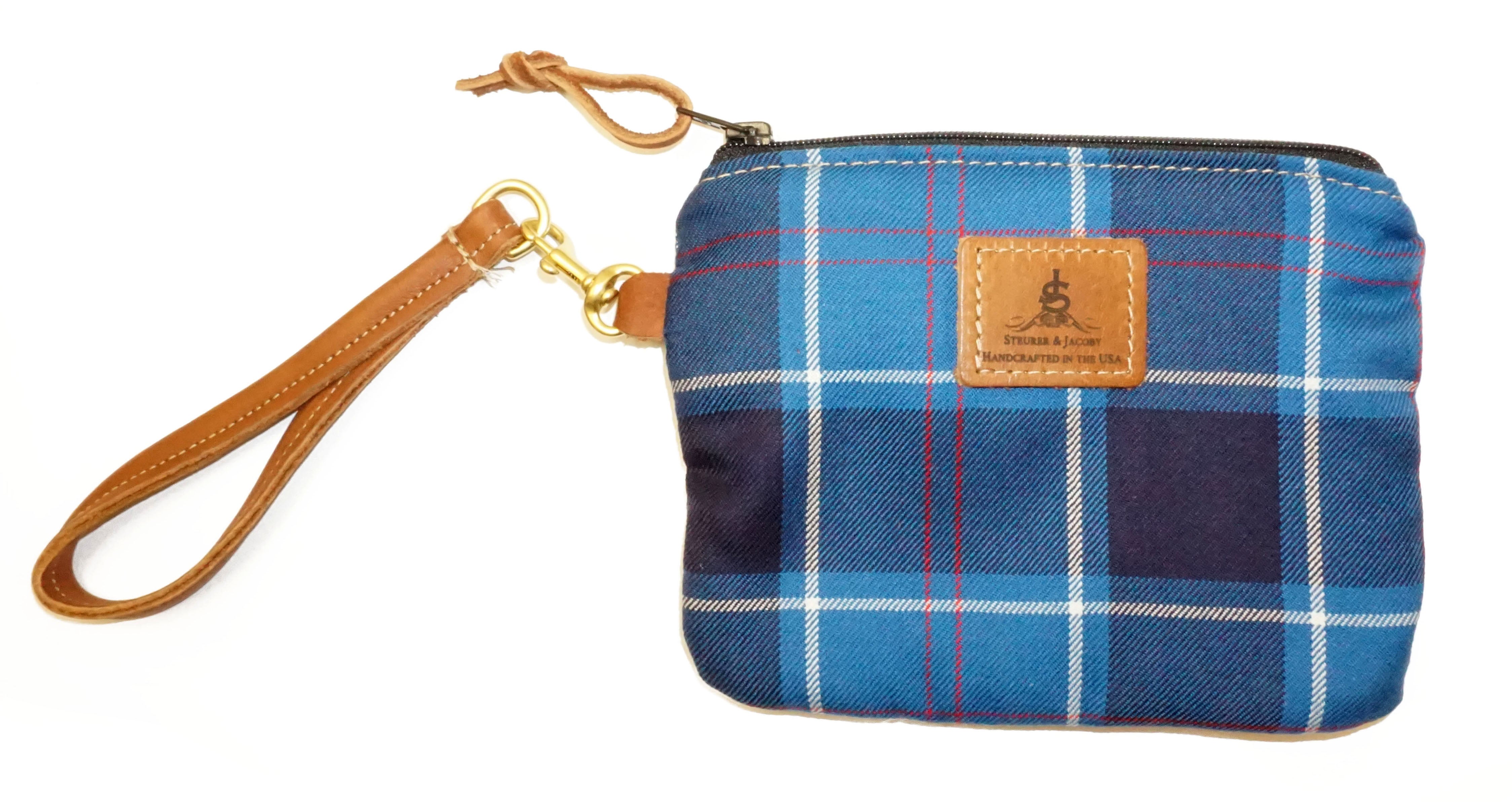 Leather and Wool Tartan Wristlet