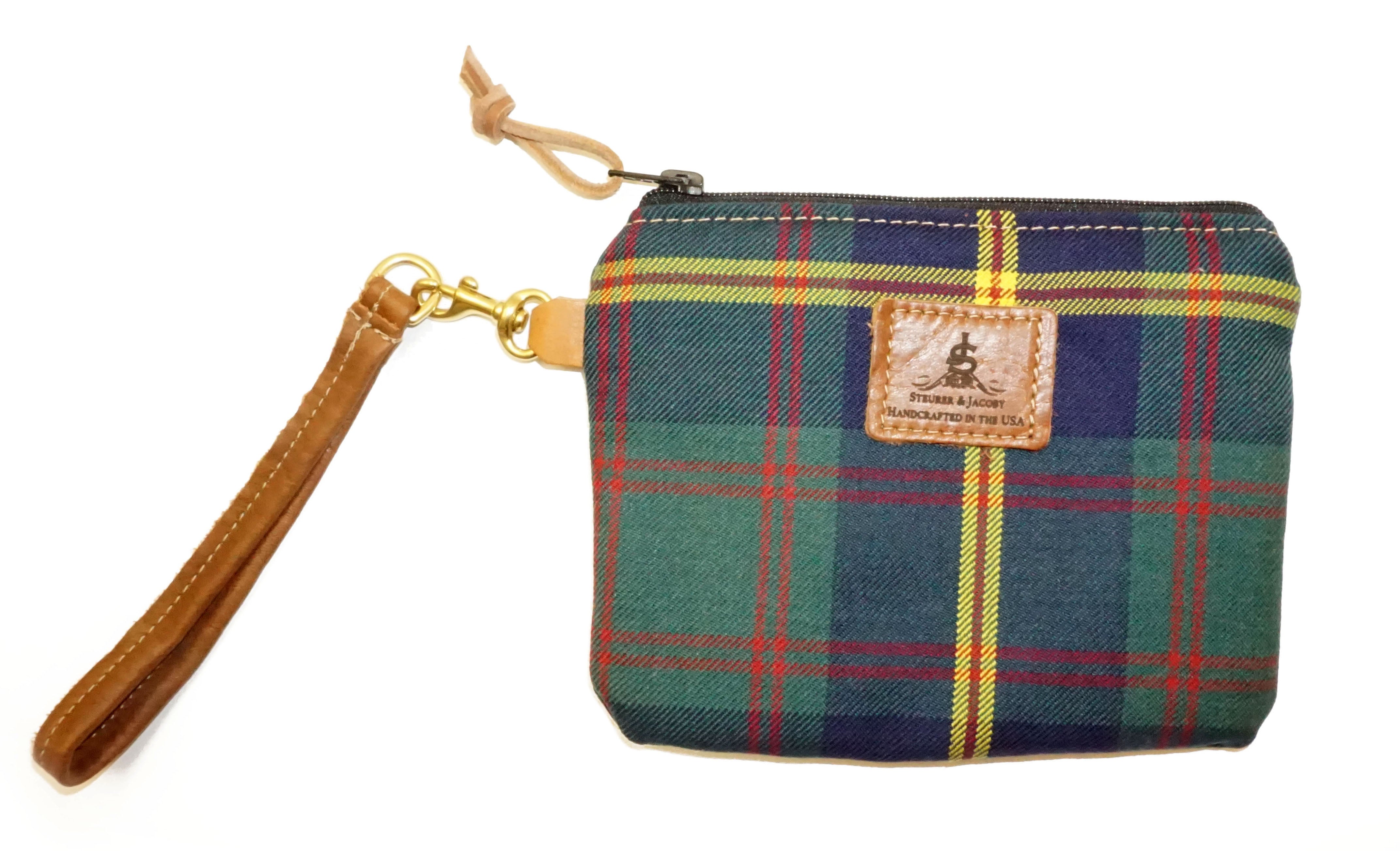 Leather and Wool Tartan Wristlet