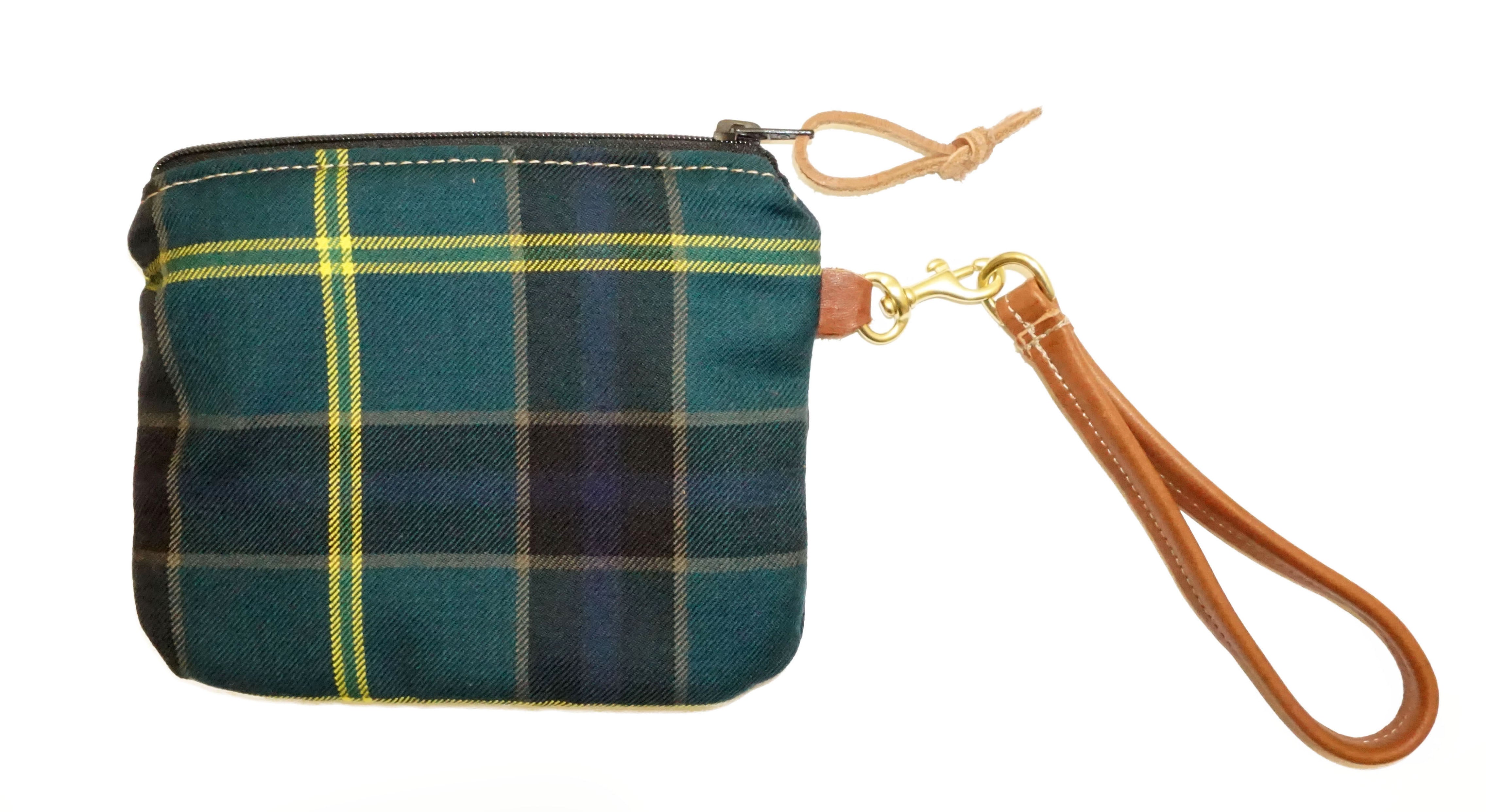 Leather and Wool Tartan Wristlet