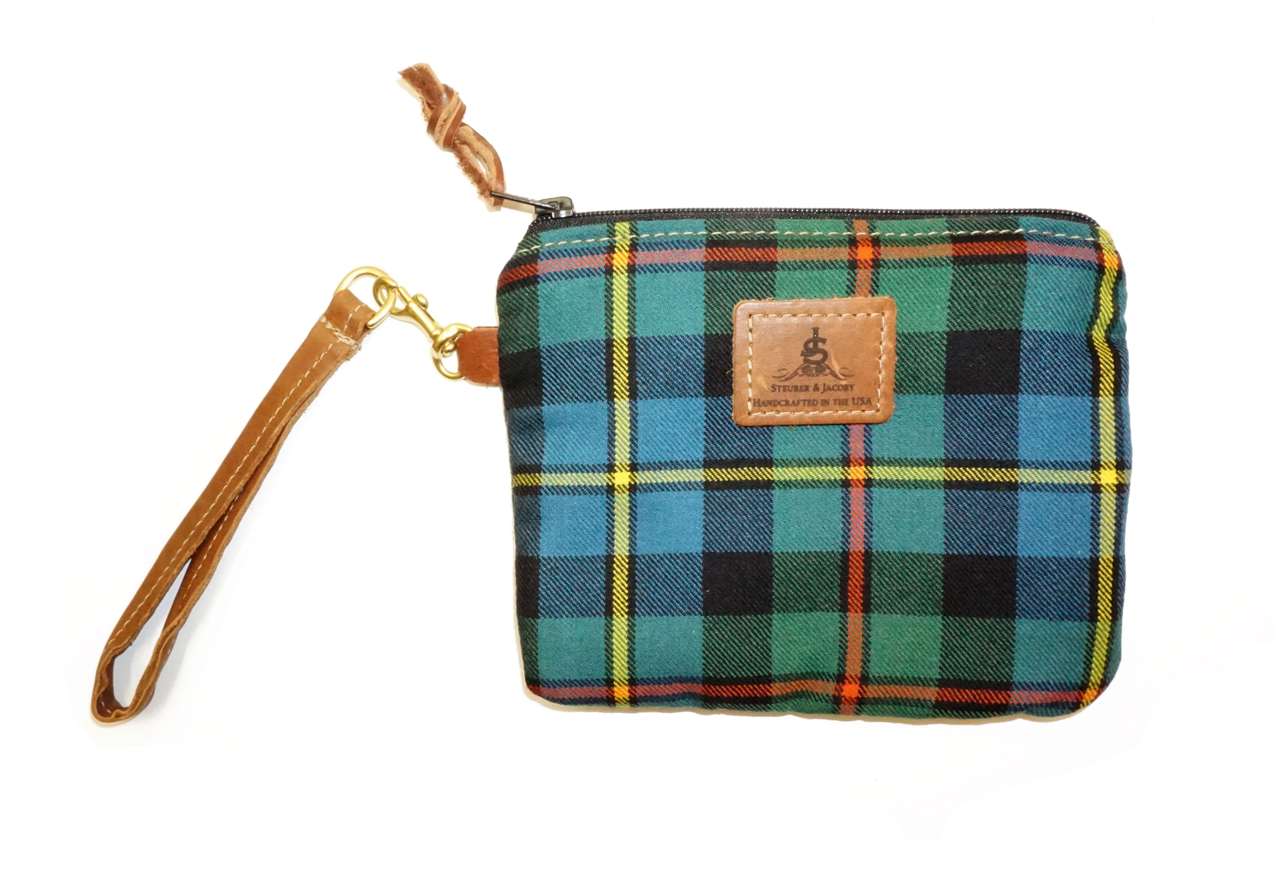 Leather and Wool Tartan Wristlet