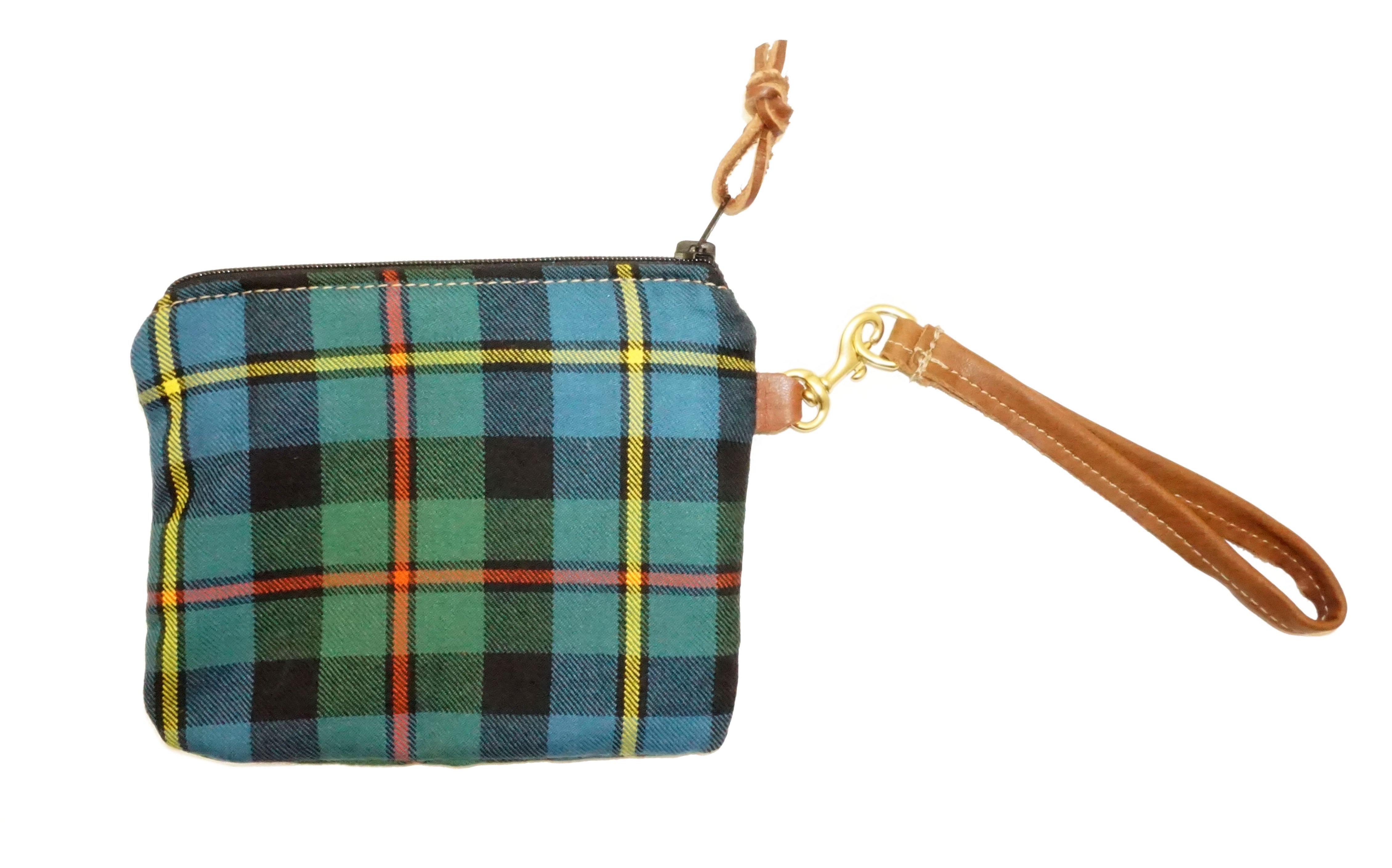 Leather and Wool Tartan Wristlet