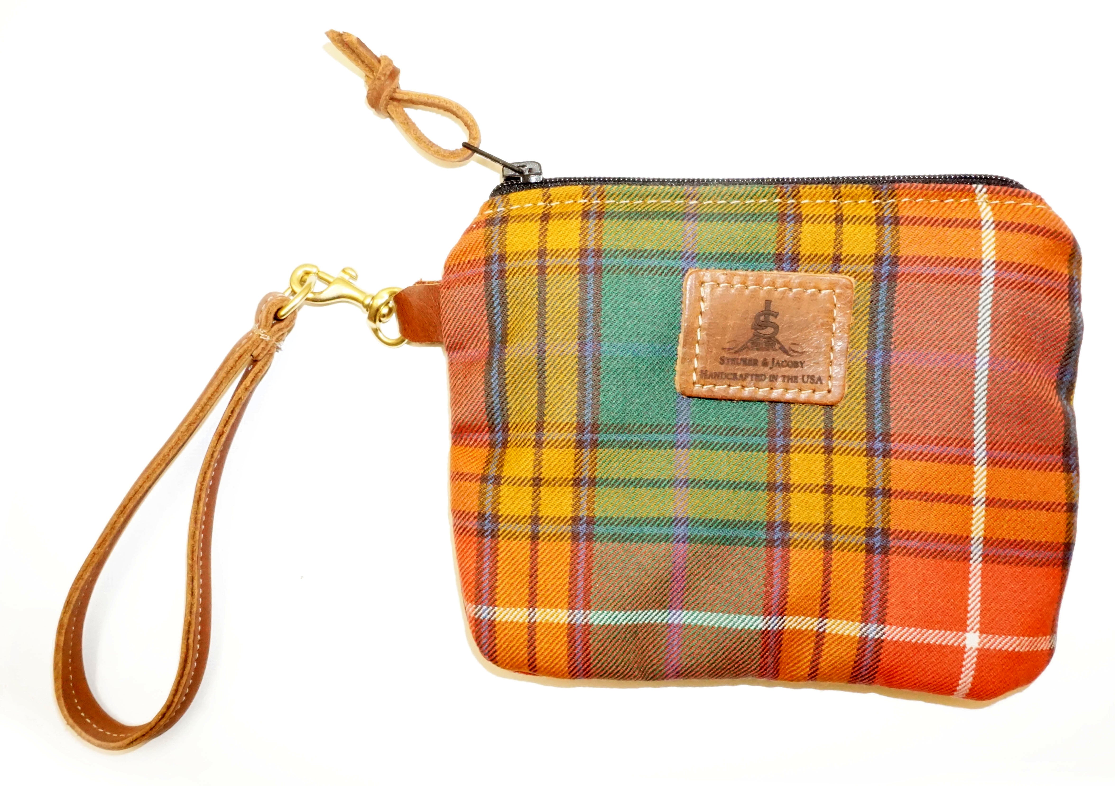 Leather and Wool Tartan Wristlet