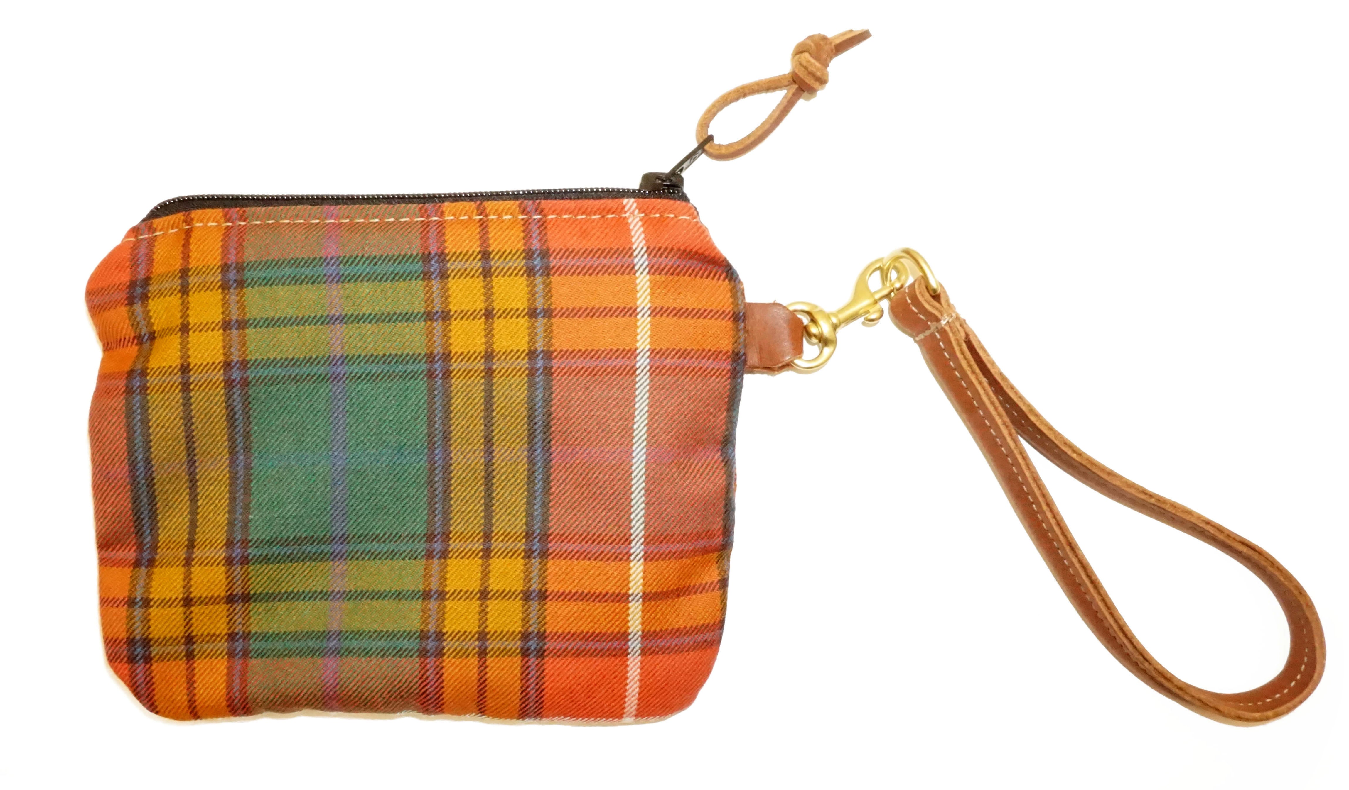 Leather and Wool Tartan Wristlet