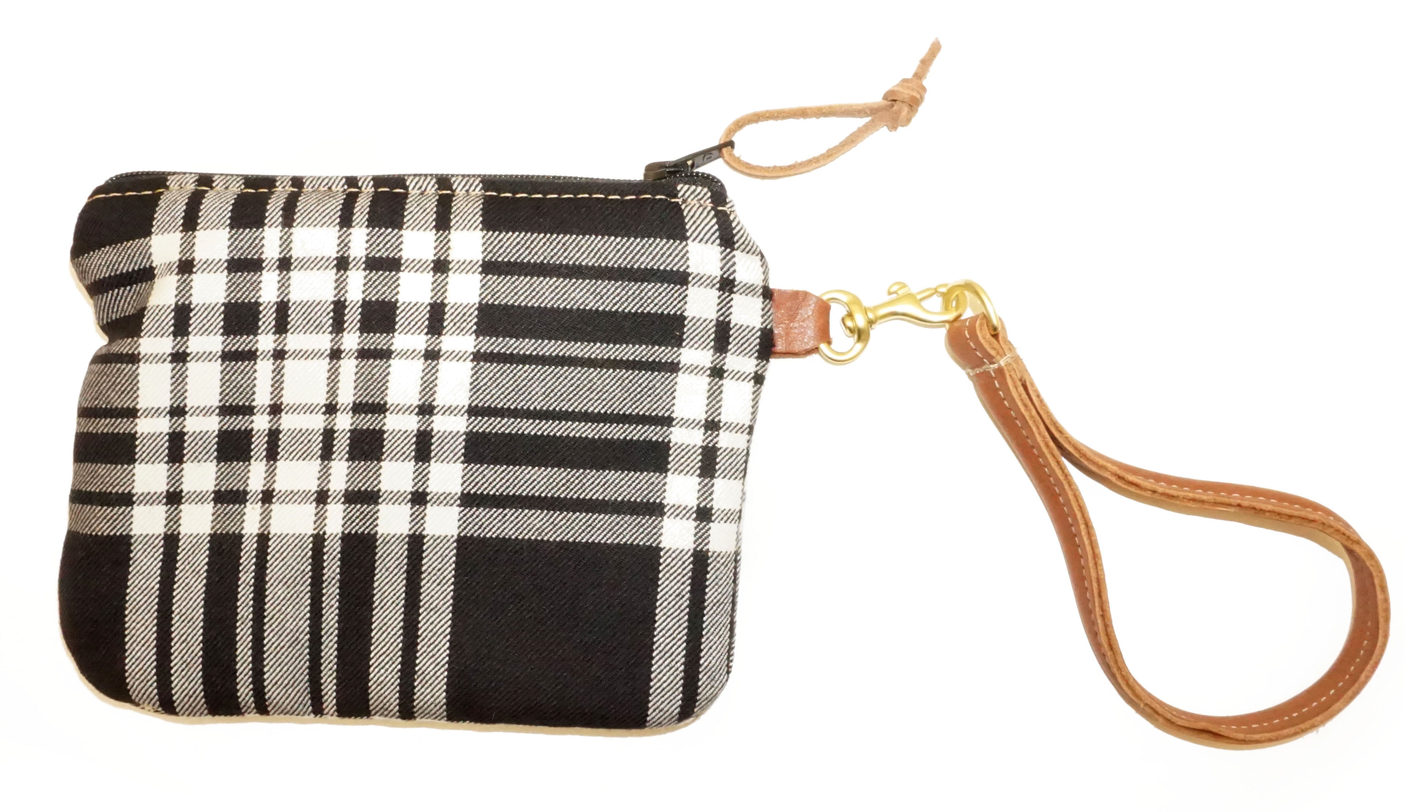 Leather and Wool Tartan Wristlet