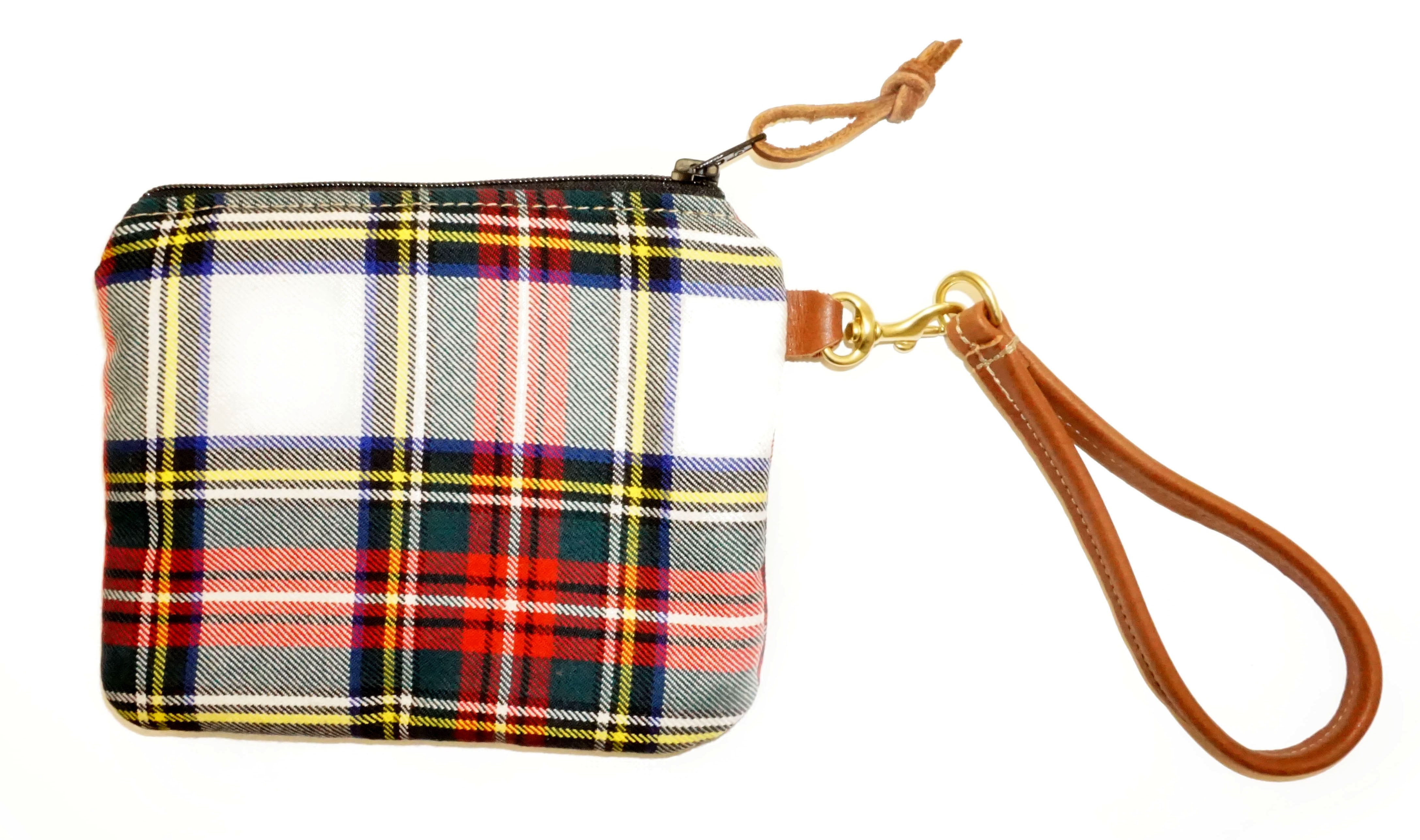 Leather and Wool Tartan Wristlet