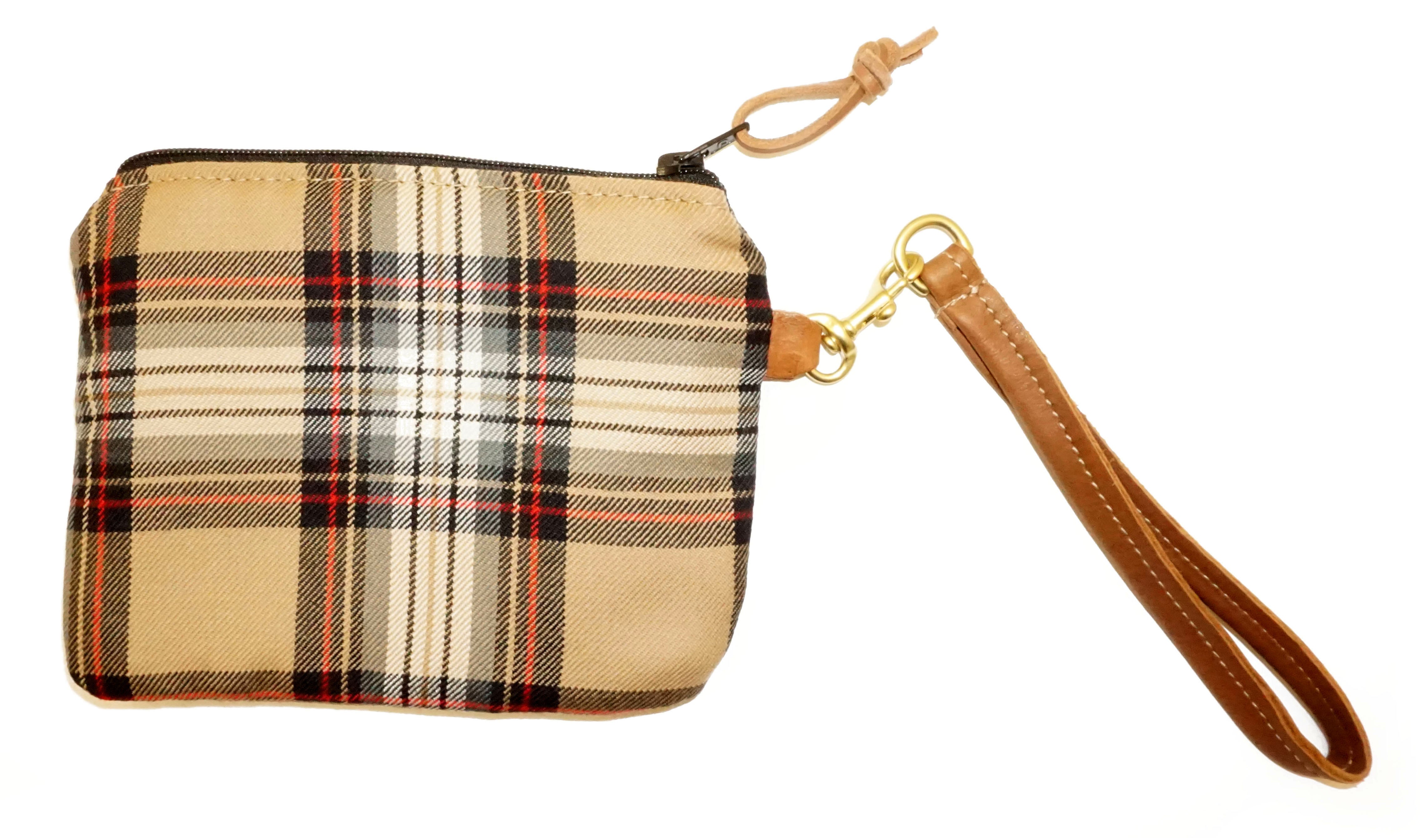 Leather and Wool Tartan Wristlet