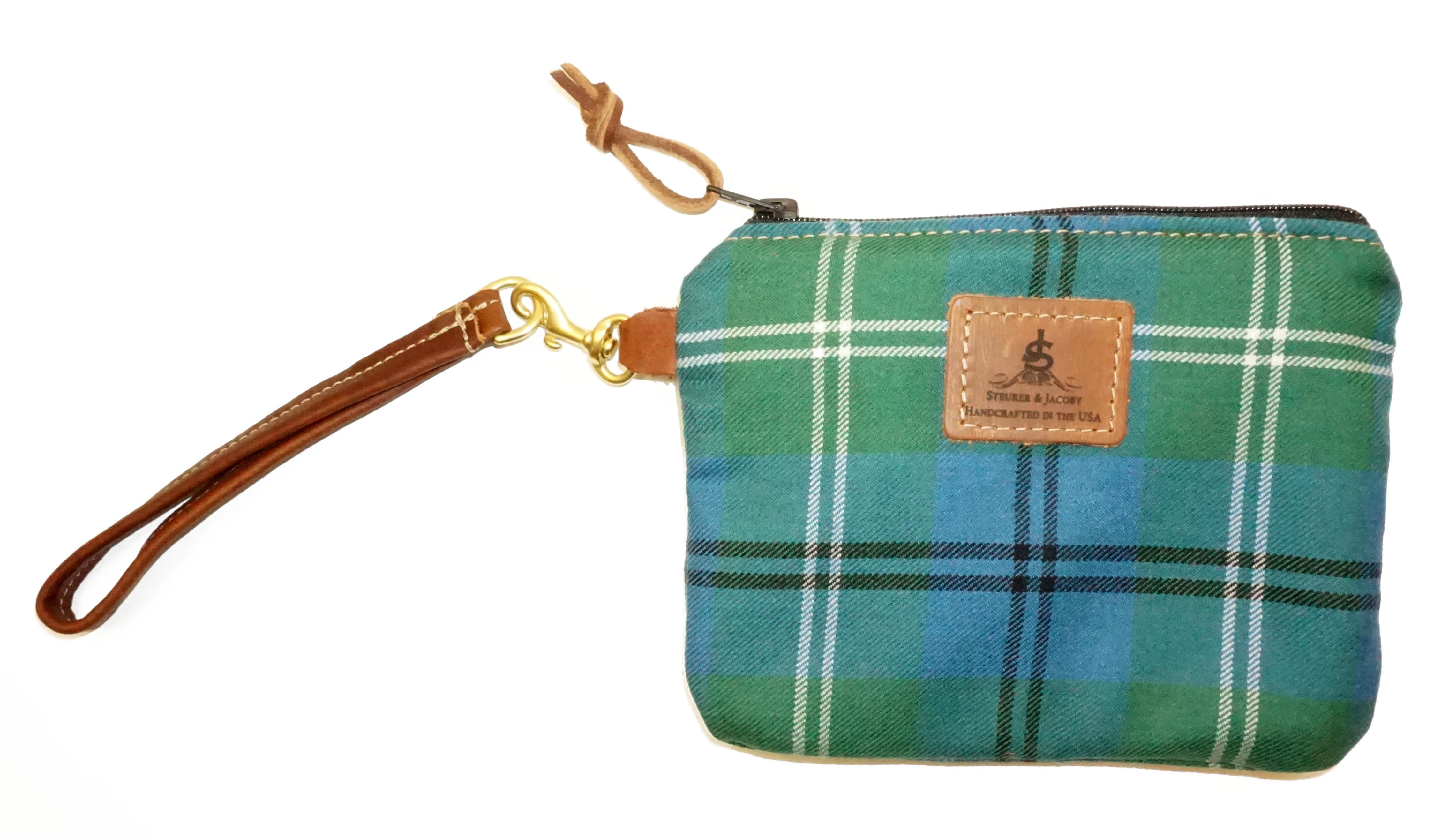 Leather and Wool Tartan Wristlet