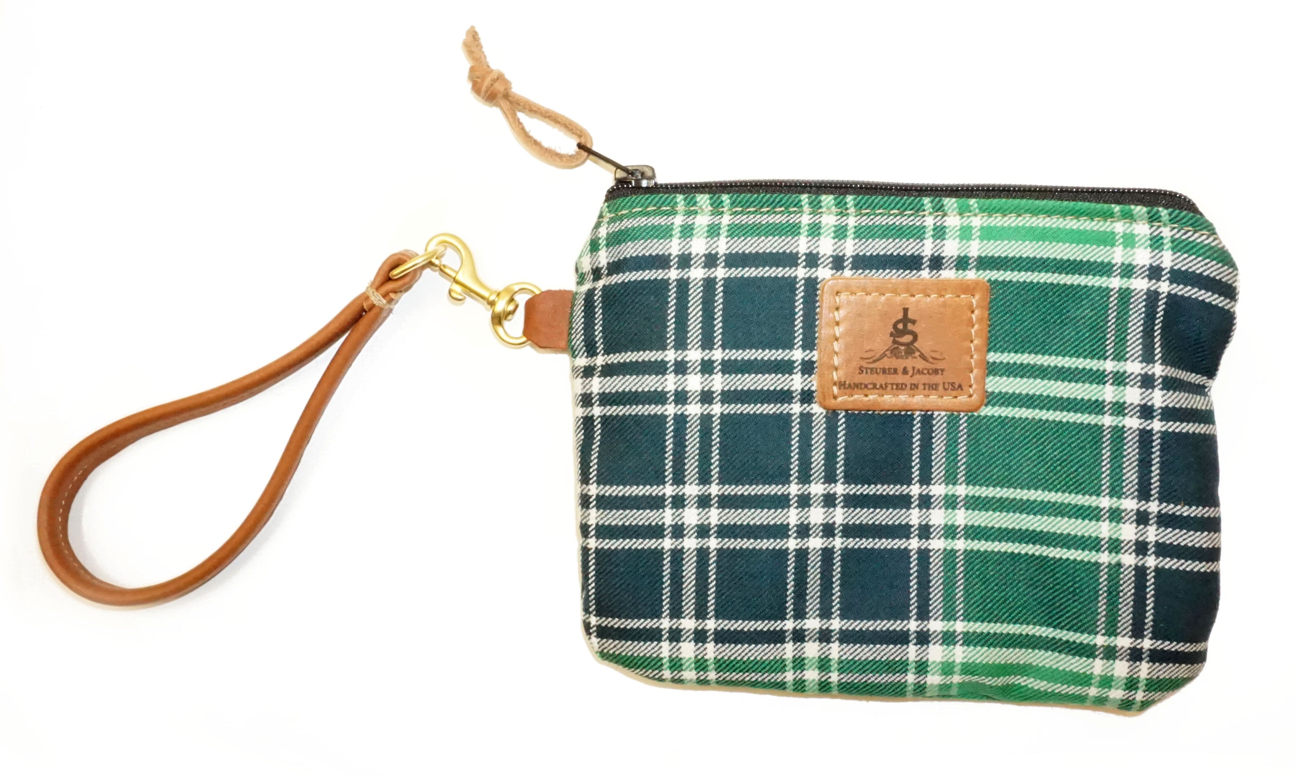 Leather and Wool Tartan Wristlet