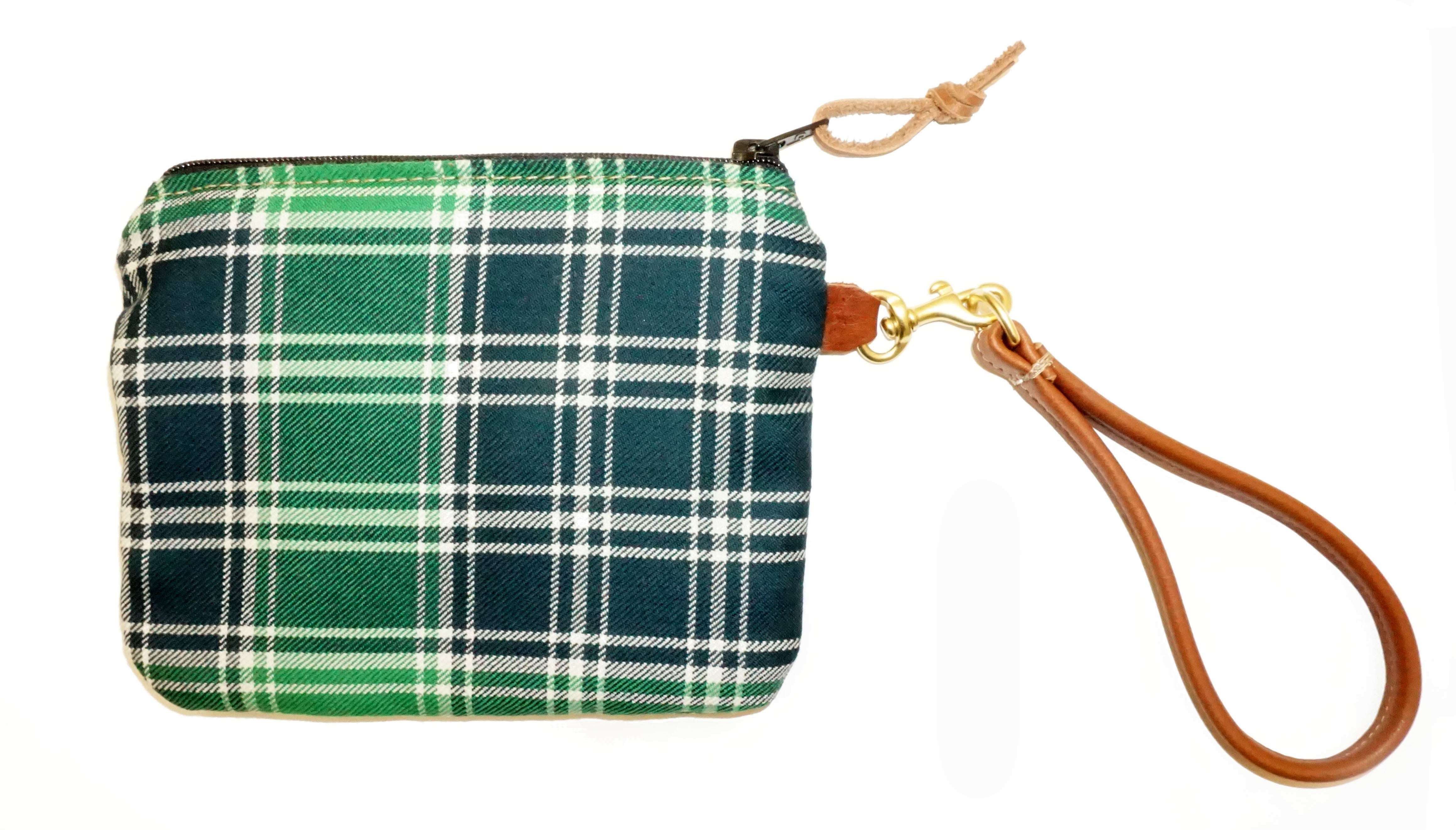 Leather and Wool Tartan Wristlet