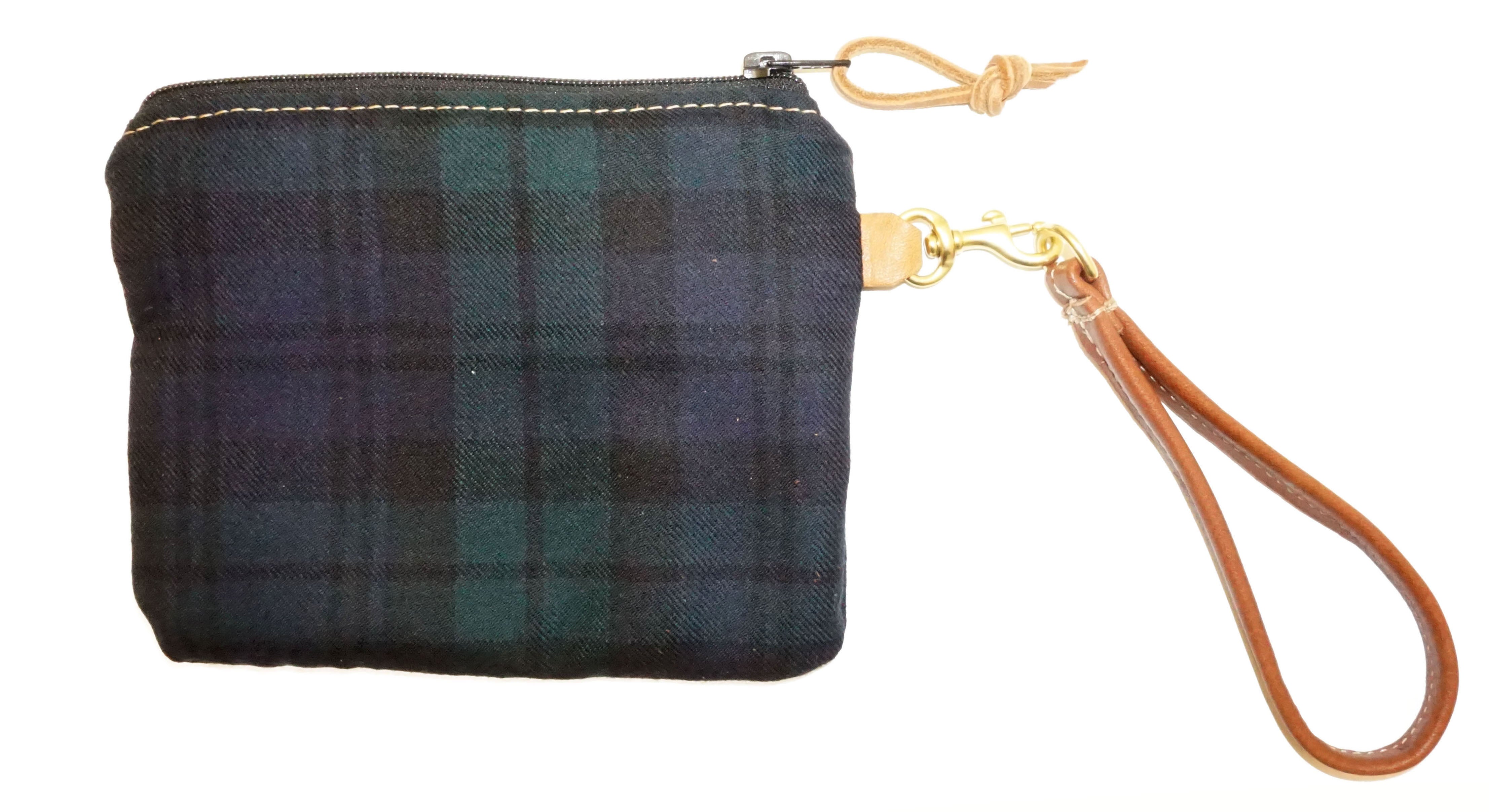 Leather and Wool Tartan Wristlet