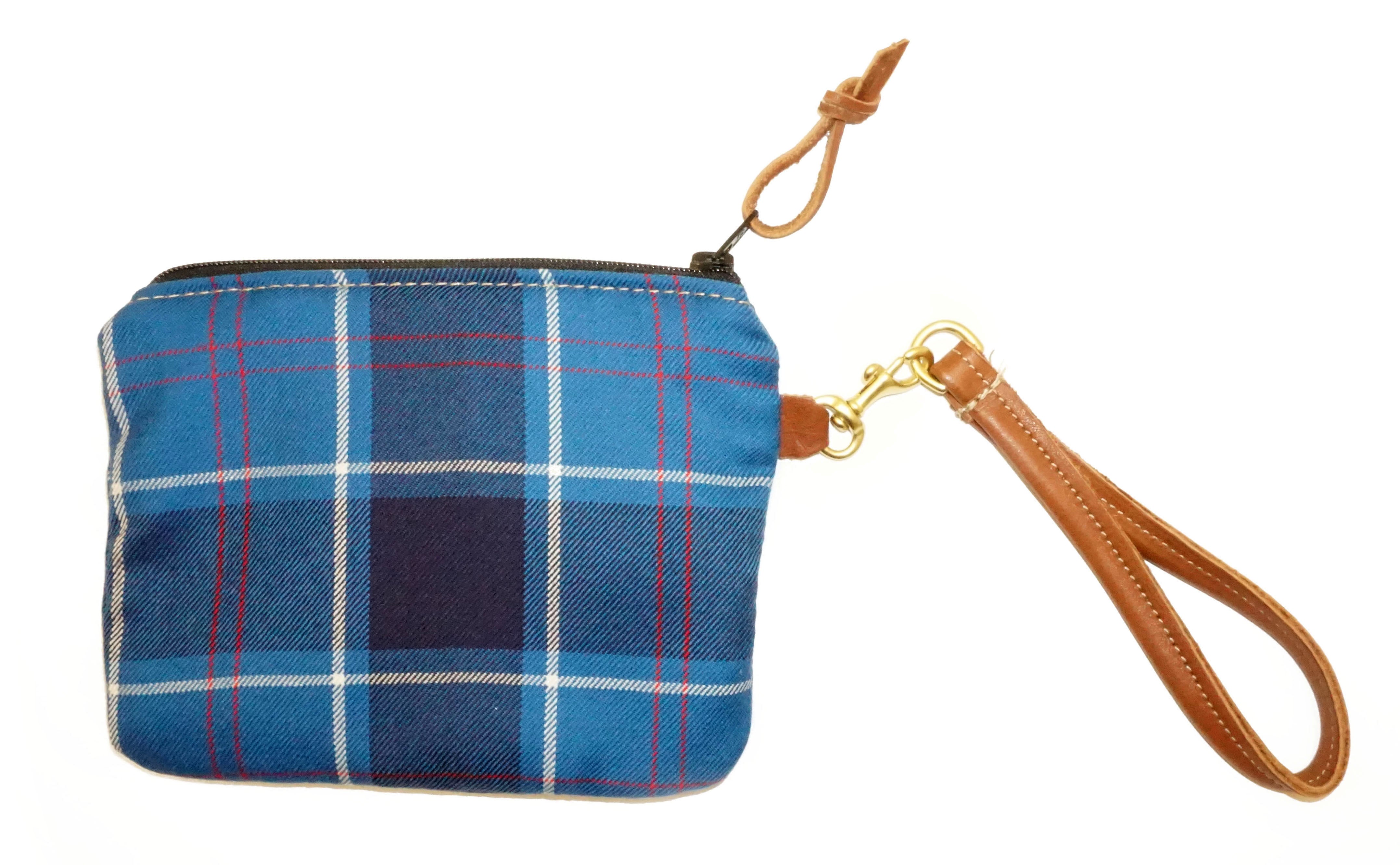 Leather and Wool Tartan Wristlet