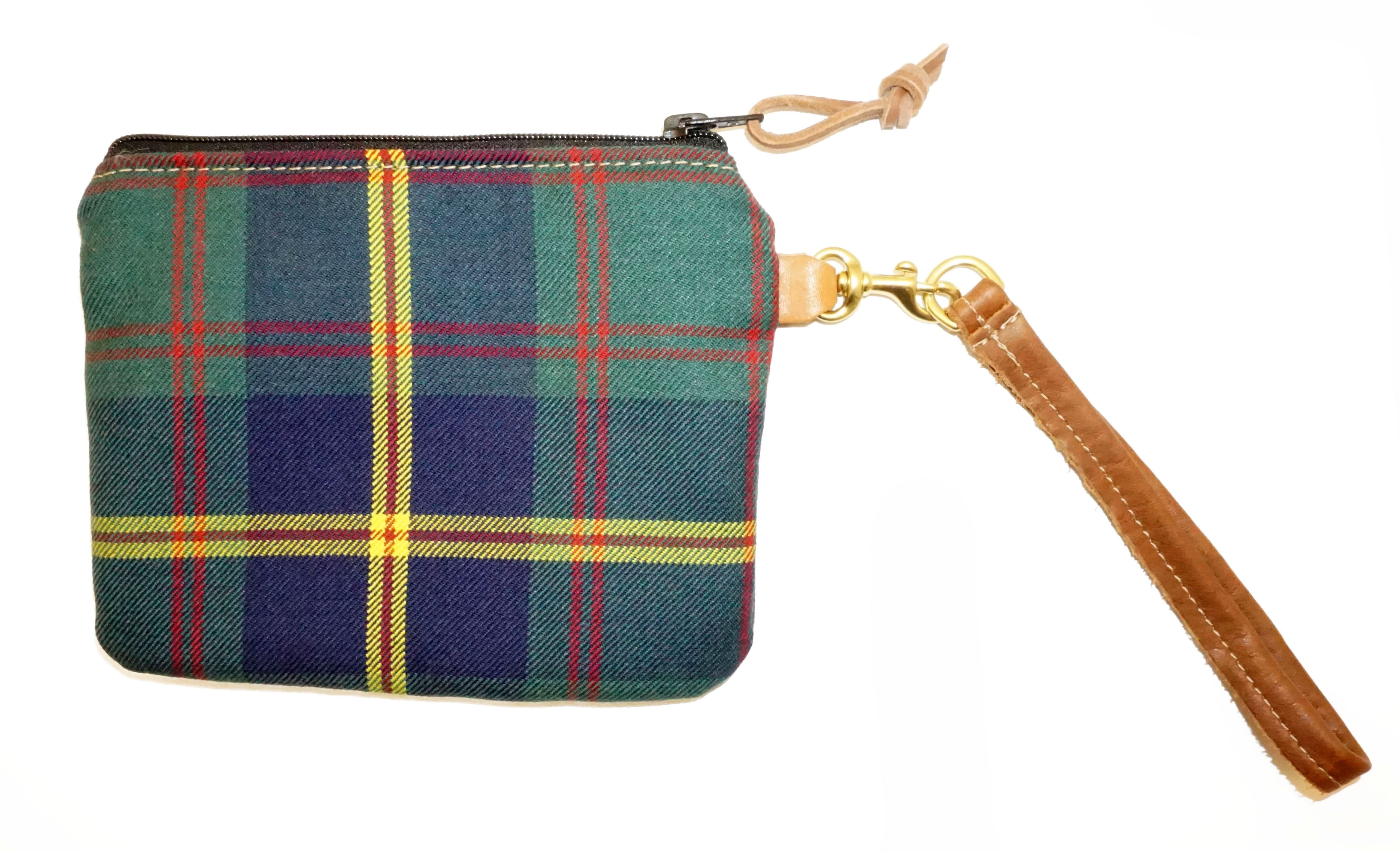 Leather and Wool Tartan Wristlet