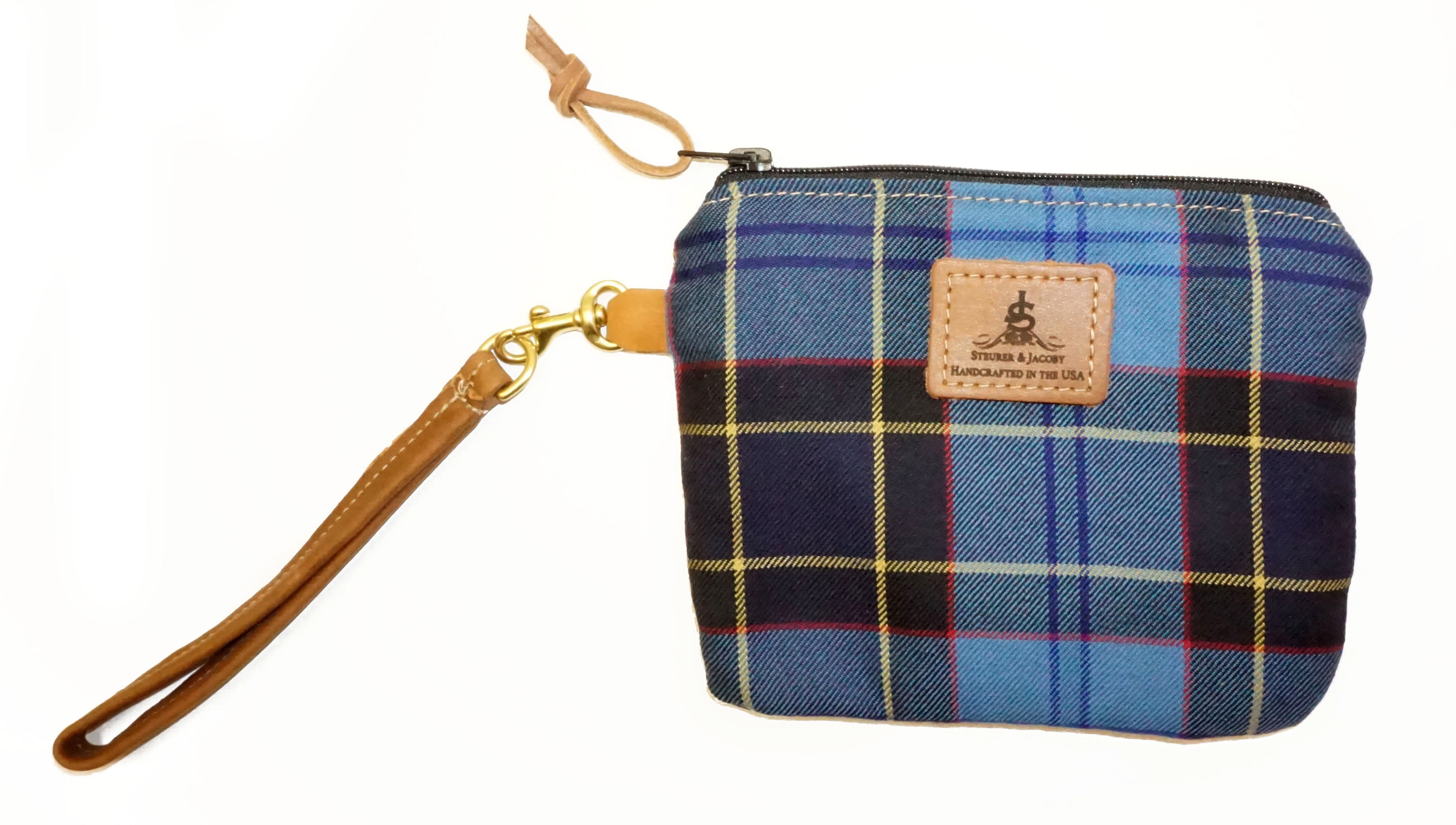 Leather and Wool Tartan Wristlet