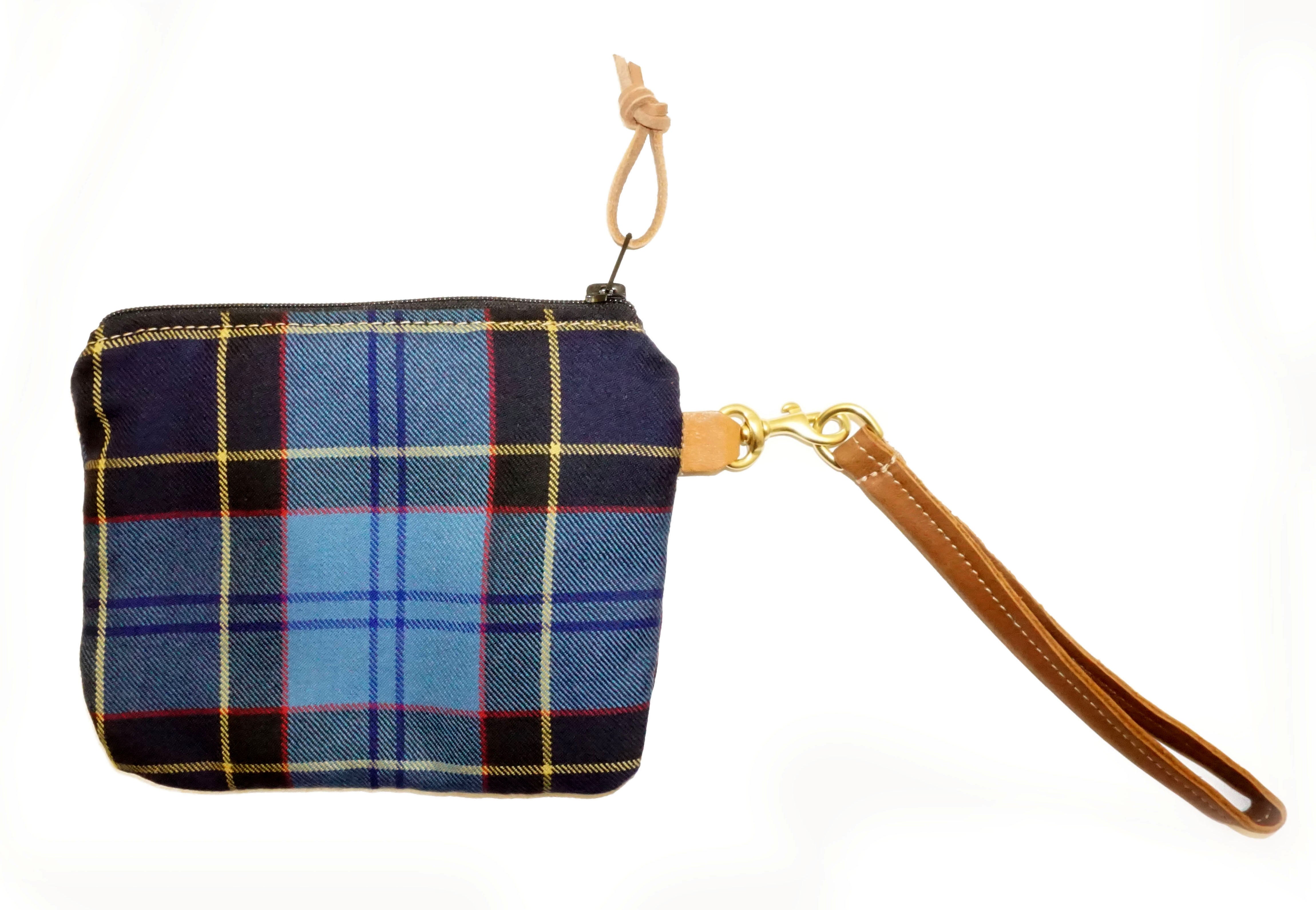 Leather and Wool Tartan Wristlet