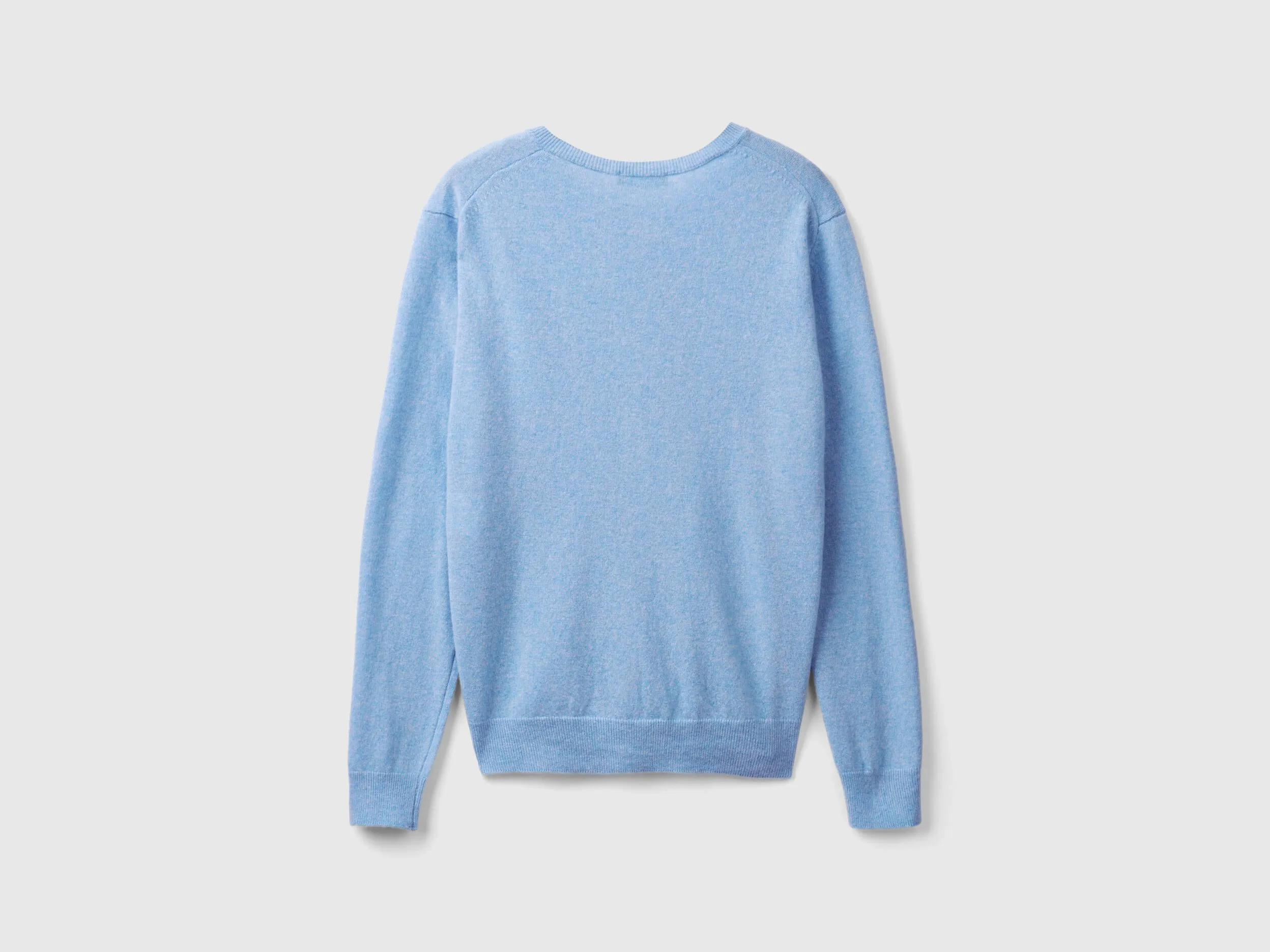 Marl sky blue crew neck cardigan in pure Merino wool - Light Blue | Benetton