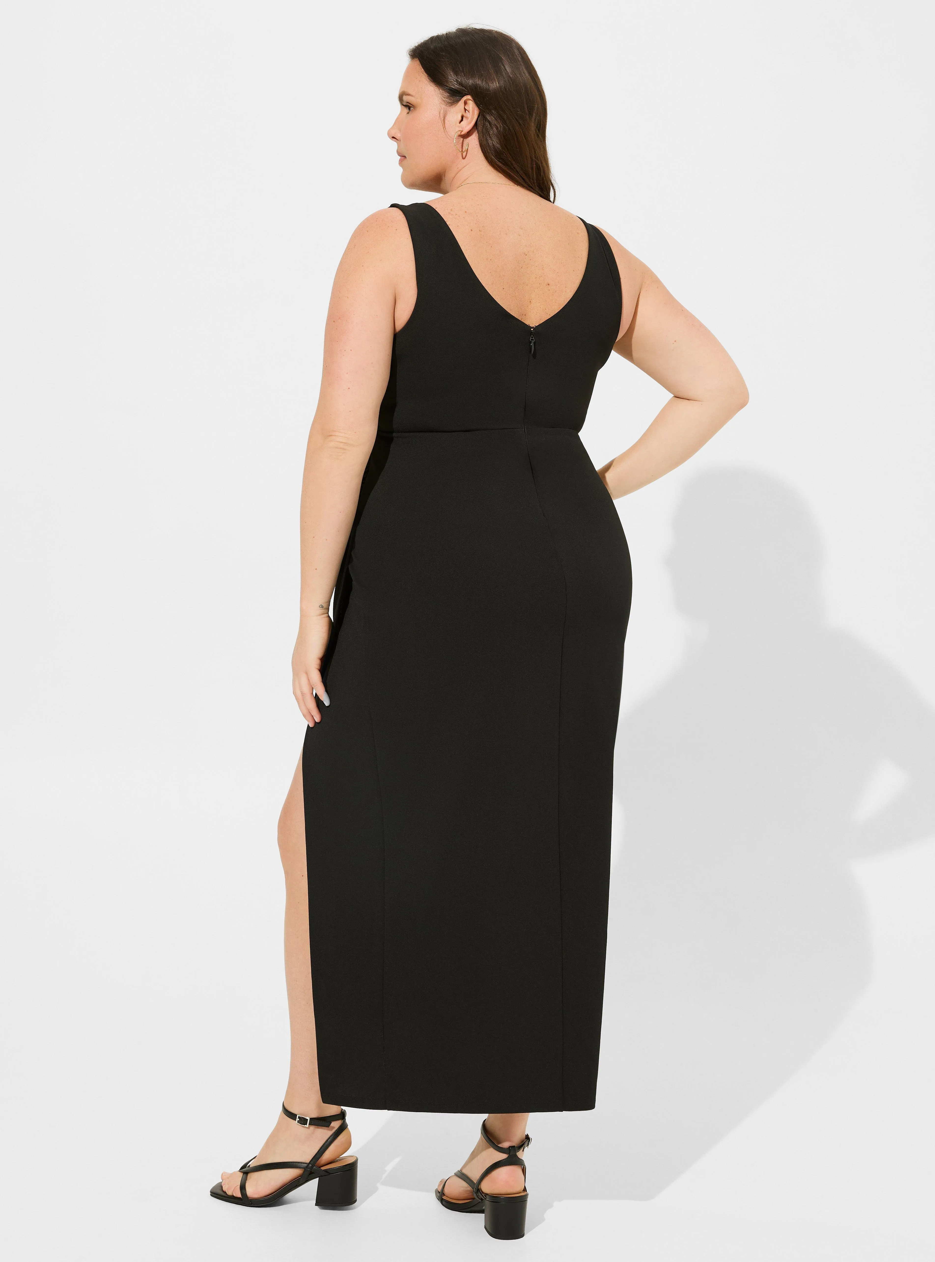 Maxi Stretch Crepe V-Neck Column Dress