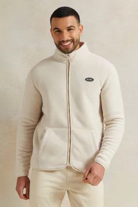 Men Beige Soft Polar Fleece Jacket