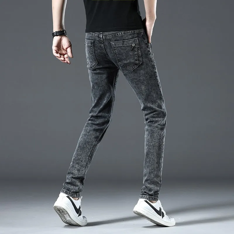 Men's Denim Retro Casual Style Solid Pattern Mid Waist Skinny Jeans