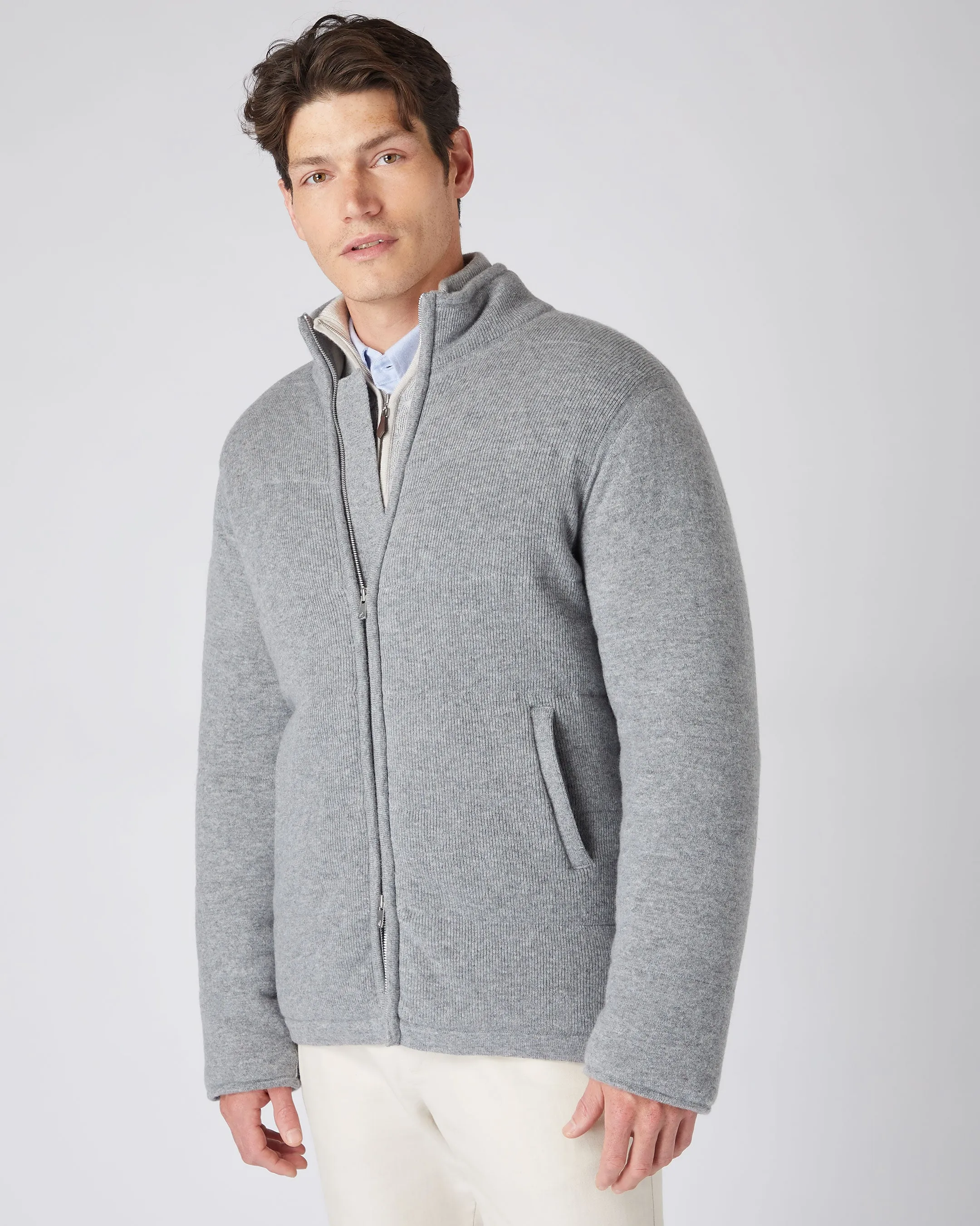 Men's Rib Padded Cashmere Jacket Flannel Grey