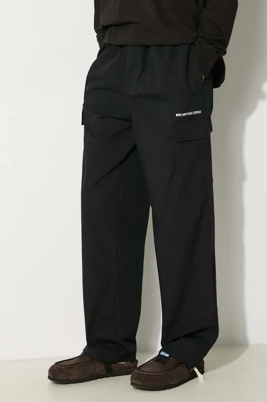 MKI MIYUKI ZOKU cotton trousers Ripstop Cargo Trousers black color RIPSTOP.CARGO.TROUSERS