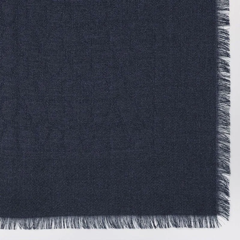 NAVY BLUE STOLE TOILE ICONOGRAPHE IN WOOL AND SILK