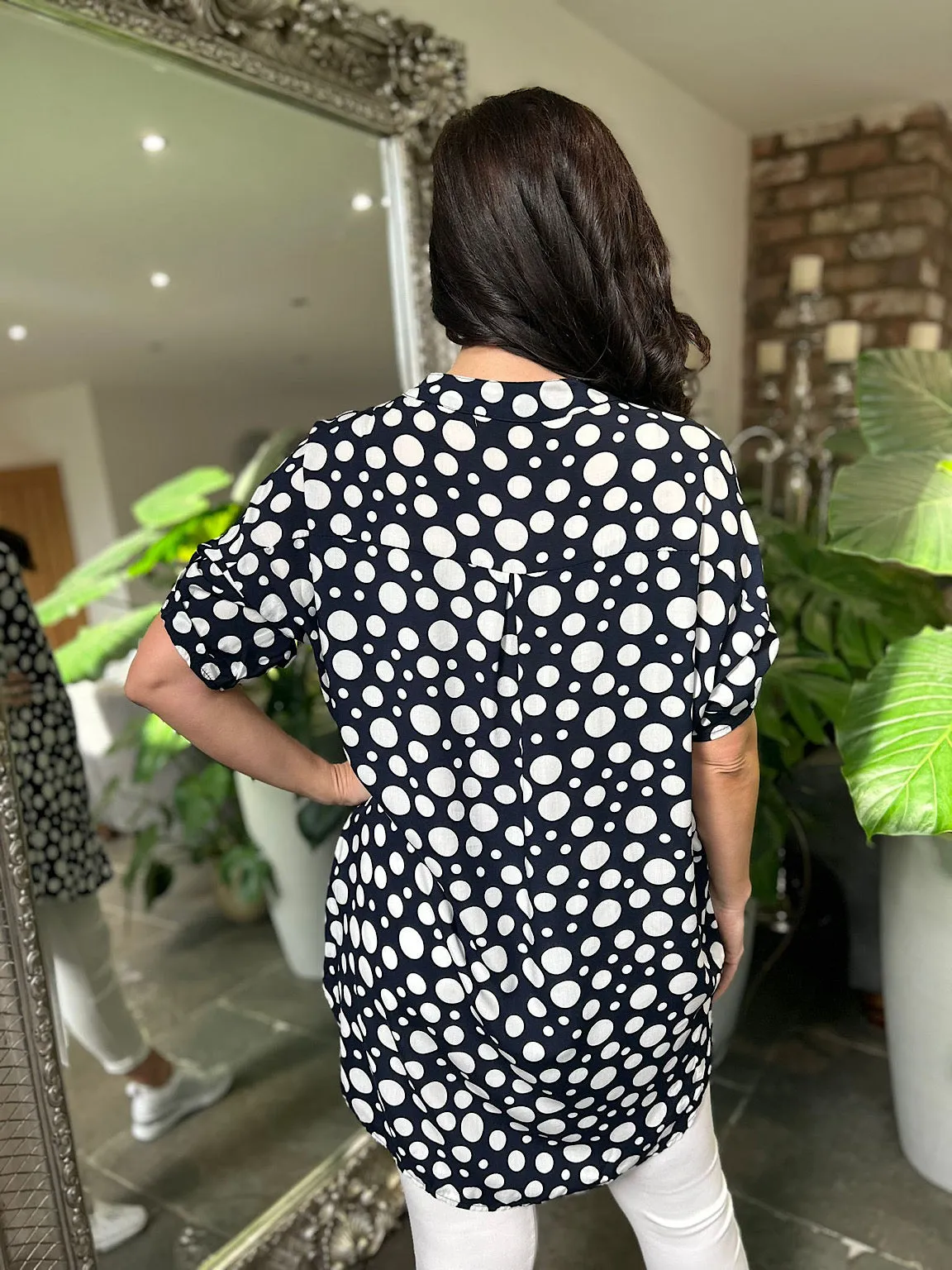 Navy Large Polka Dot Print Blouse Amber