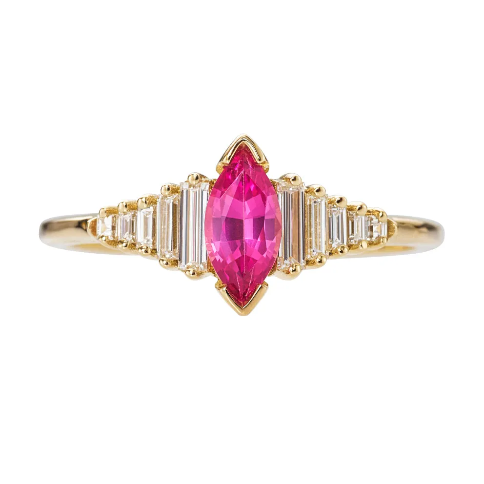 Pink Spinel Engagement Ring with a Dainty Diamond Lineup