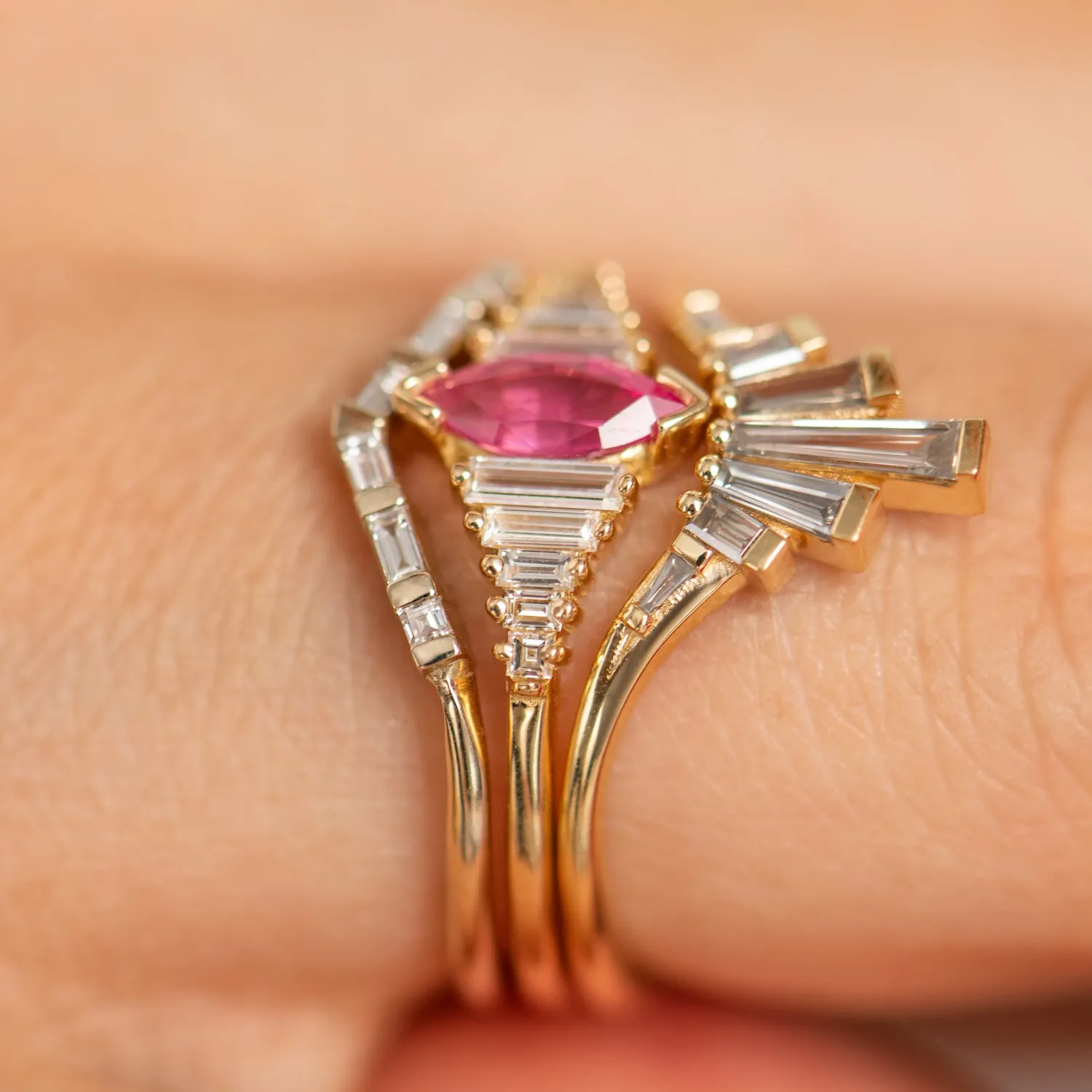 Pink Spinel Engagement Ring with a Dainty Diamond Lineup