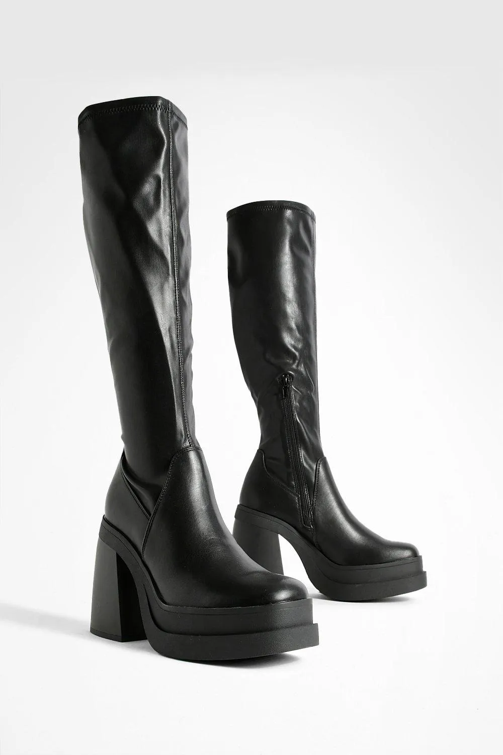 Platform Stretch Pu Knee High Boots