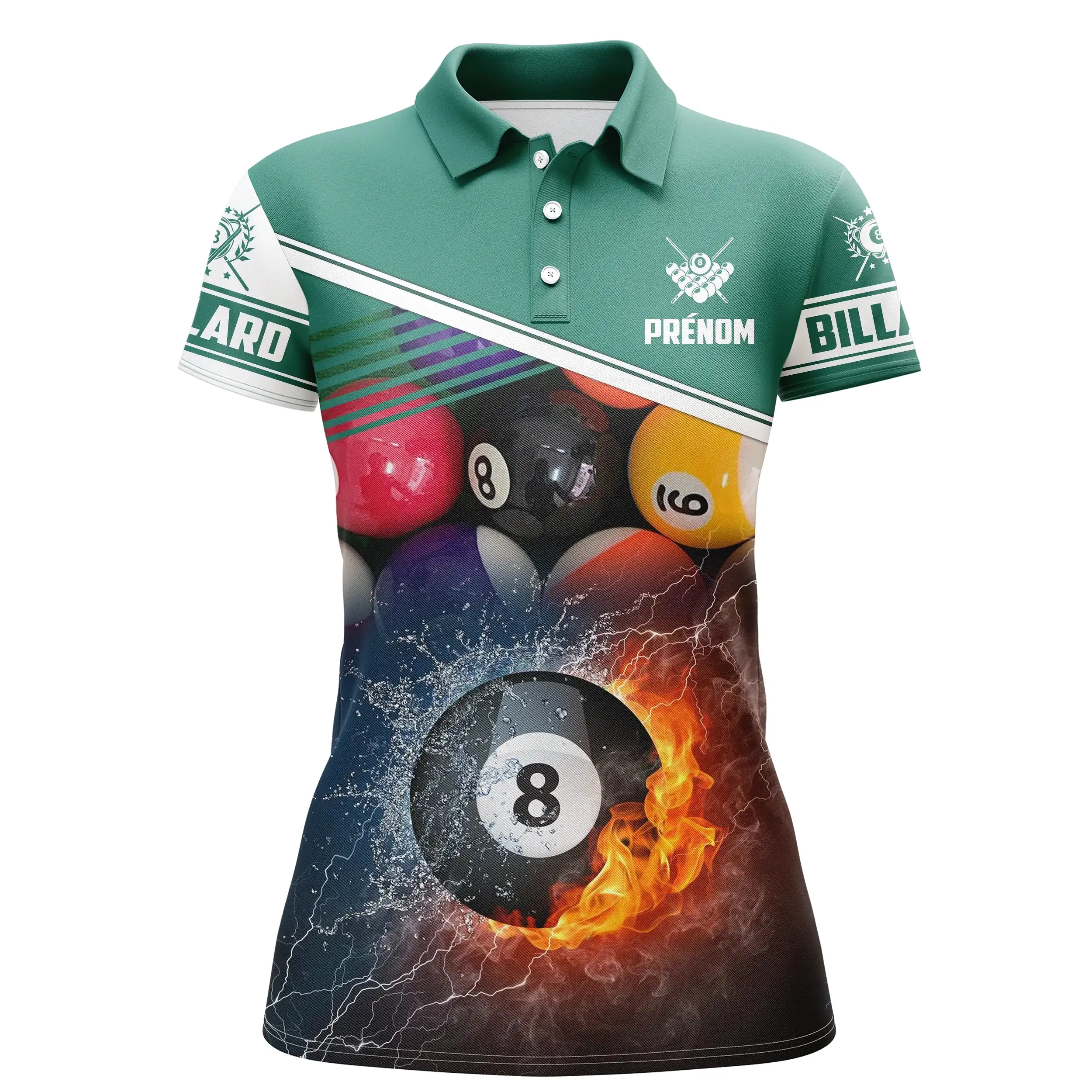 Polo Billard Professionnel Personnalisé, Billes En Feu Sur Table Tapis Vert, Cadeau Fan Billard - CT29062320