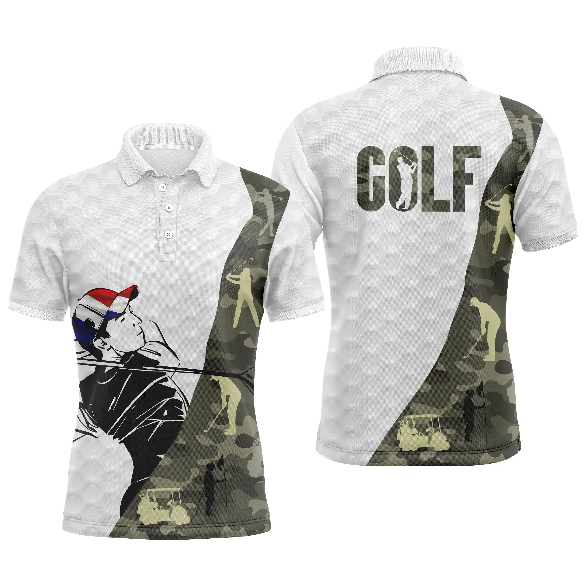 Polo de Golf, Polo de Sport Homme Femme, Golfeur, Golfeuse, Camouflage Golf, Motifs Balle de Golf - CTS21052211