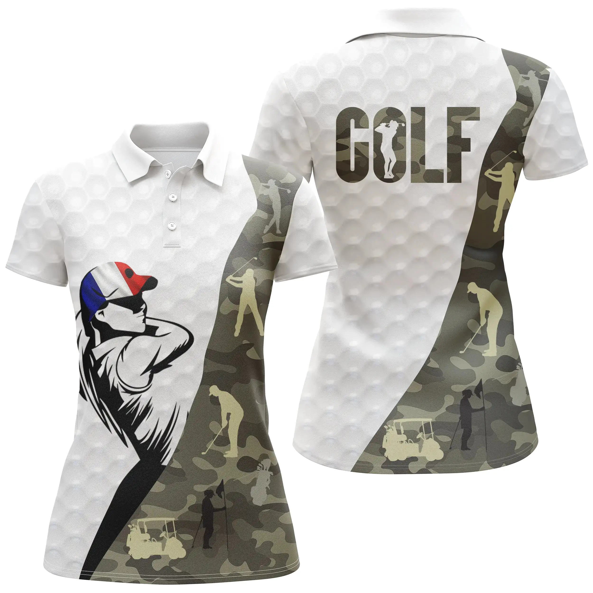 Polo de Golf, Polo de Sport Homme Femme, Golfeur, Golfeuse, Camouflage Golf, Motifs Balle de Golf - CTS21052211