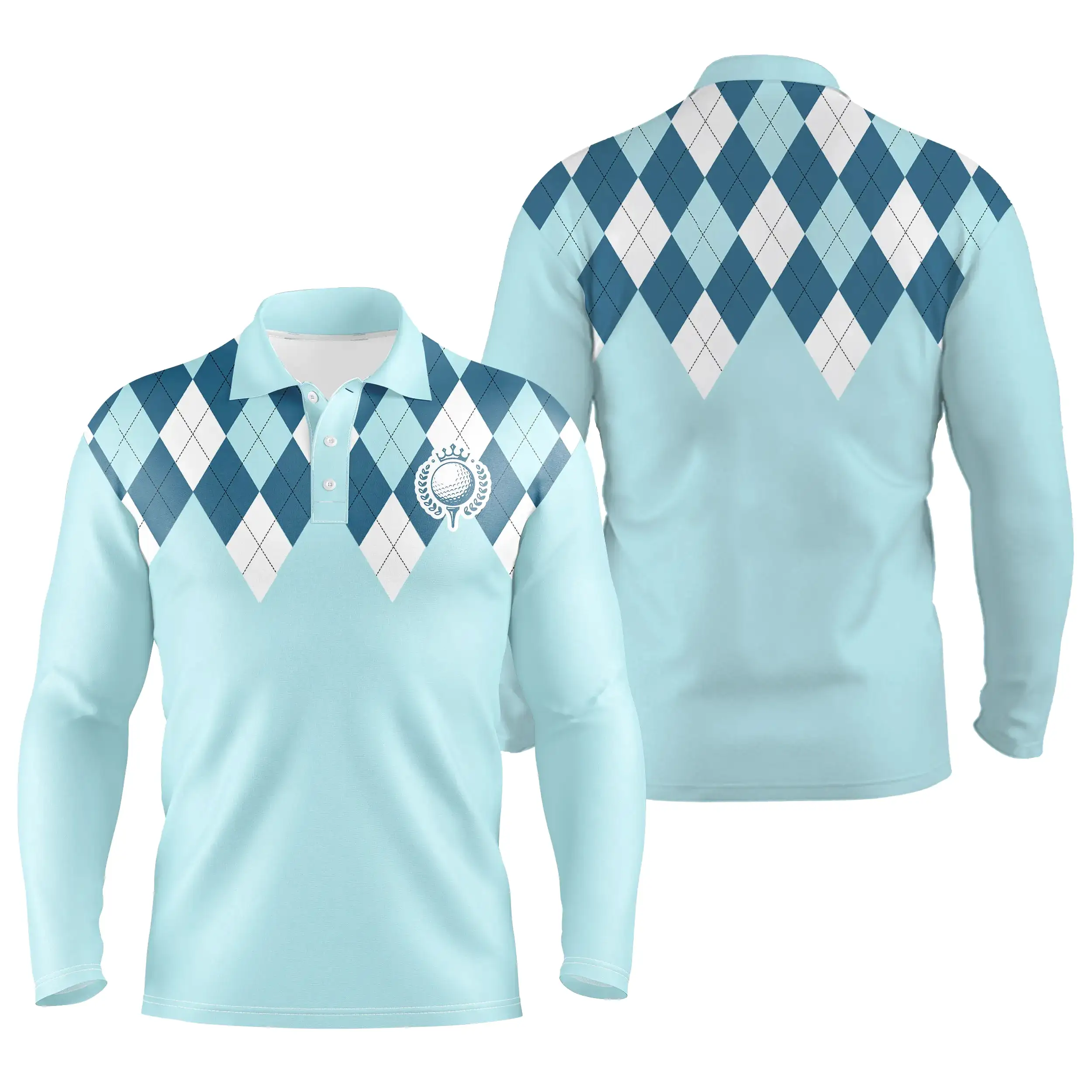 Polo de Golf, Polo de Sport Homme Femme, Golfeur, Golfeuse, Impression Carreaux Bleu Ciel - CTS120052232