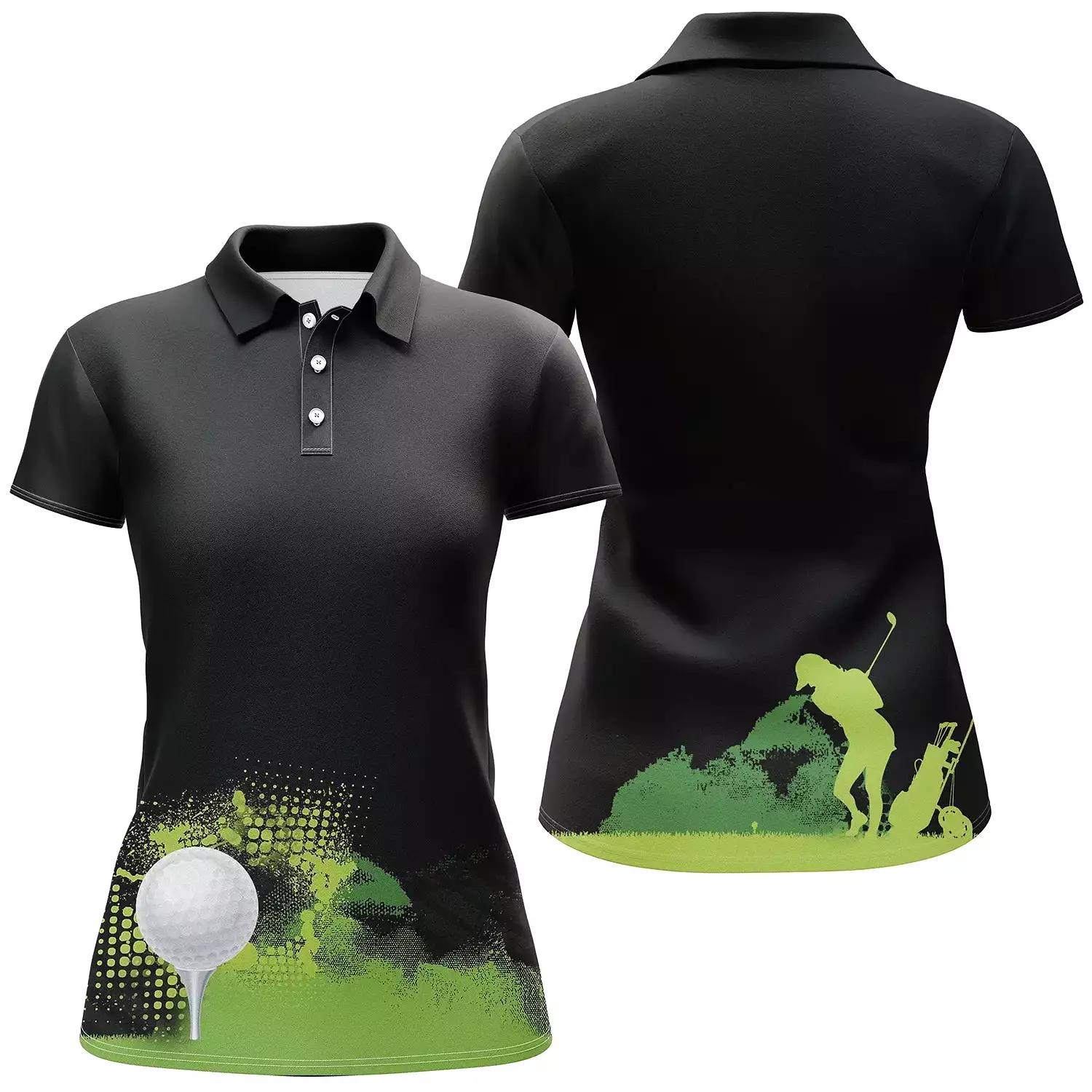 Polo Golf Noir, Motif Terrain Golf Vert - Confort Optimal pour Amateurs et Pros - CT04072313