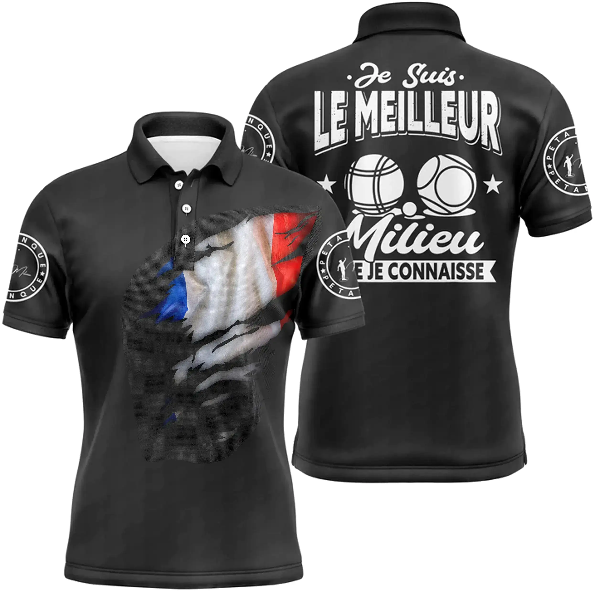 Polo Pétanque Homme Femme, Cadeau Humour Bouliste, Drapeau France, Le Meilleur Milieu - CT22122213