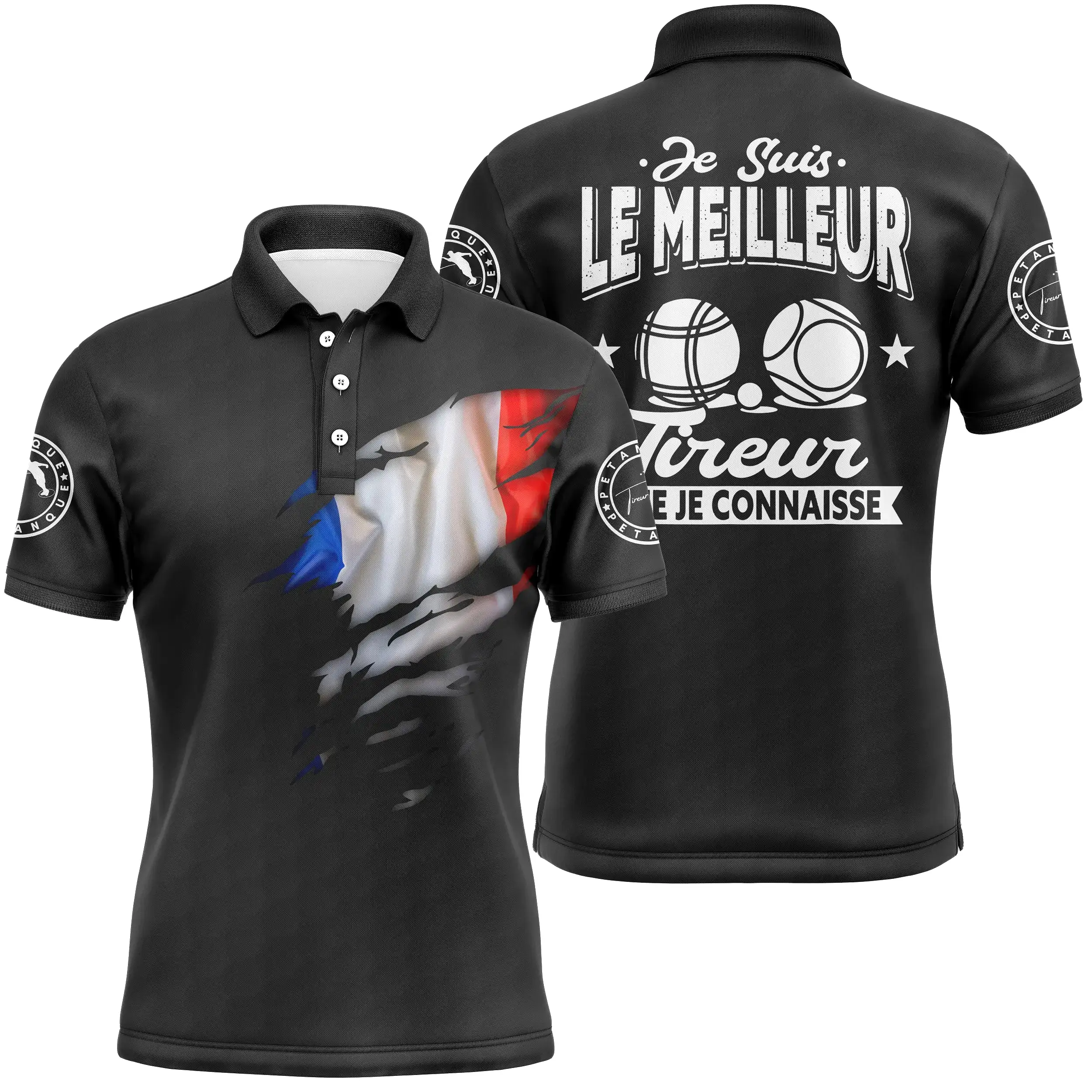 Polo Pétanque Homme Femme, Cadeau Humour Bouliste, Drapeau France, Le Meilleur Tireur - CT22122212