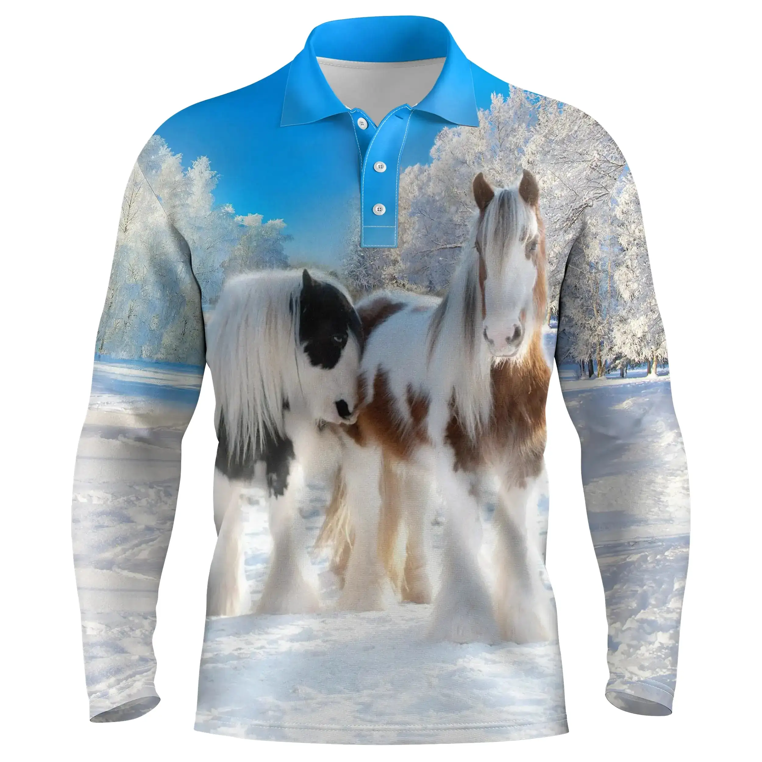 Polo quitation Homme Femme, Cadeau Original Fan des chevaux, Chaval Dans La Neige - CT24082222