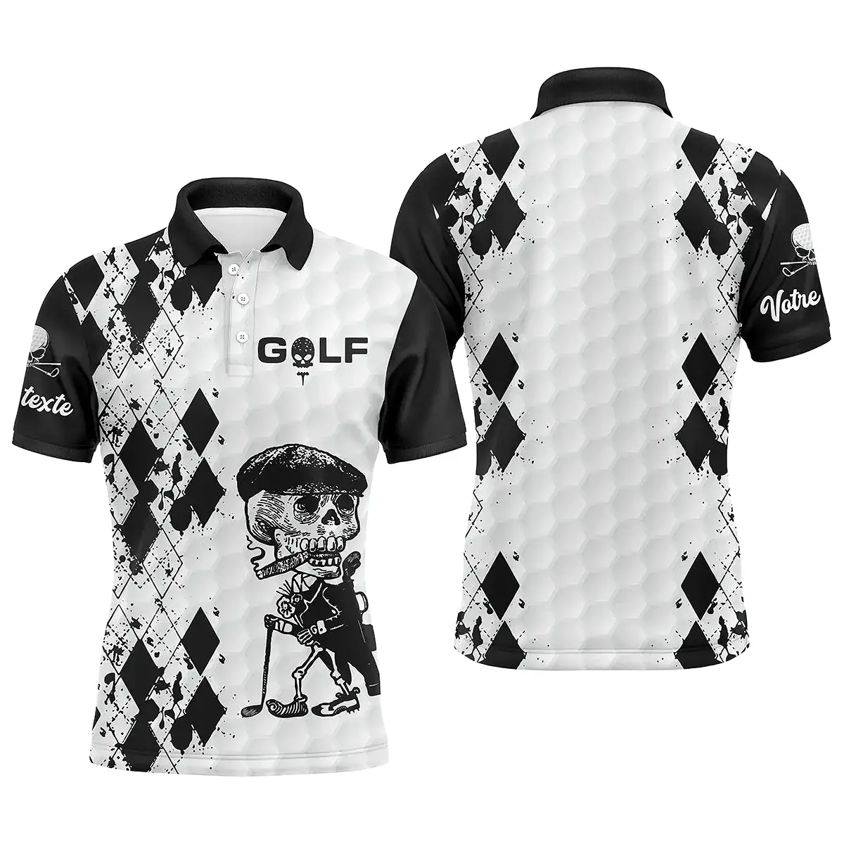 Polo Shirt Pour Homme et Femme, Cadeau Golfeur Personnalisé, Polo à Séchage Rapide, Impression Noir et Blanc Reaper - CTS1005220