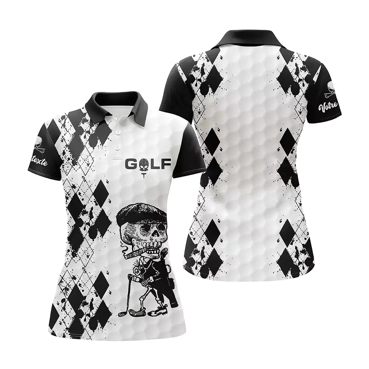 Polo Shirt Pour Homme et Femme, Cadeau Golfeur Personnalisé, Polo à Séchage Rapide, Impression Noir et Blanc Reaper - CTS1005220