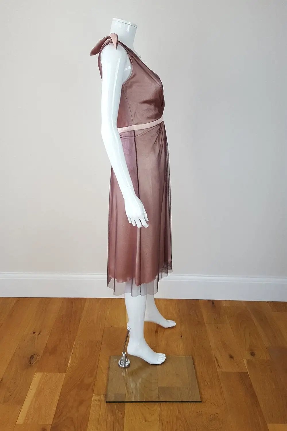 PRINGLE OF SCOTLAND Silk Deep V Neck Pink Cocktail Dress (UK 10)