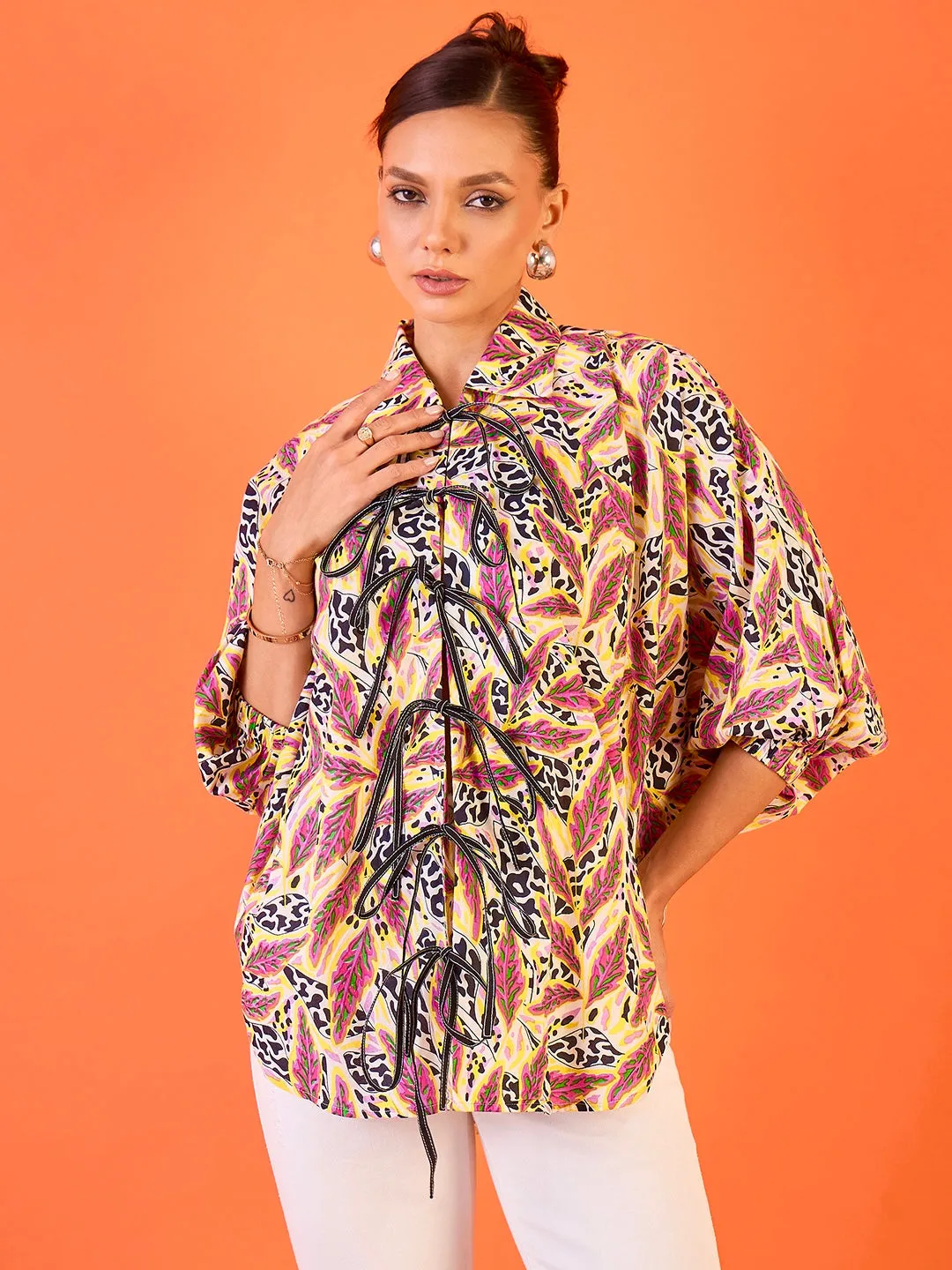 Printed Tie-Up Cotton Shirt