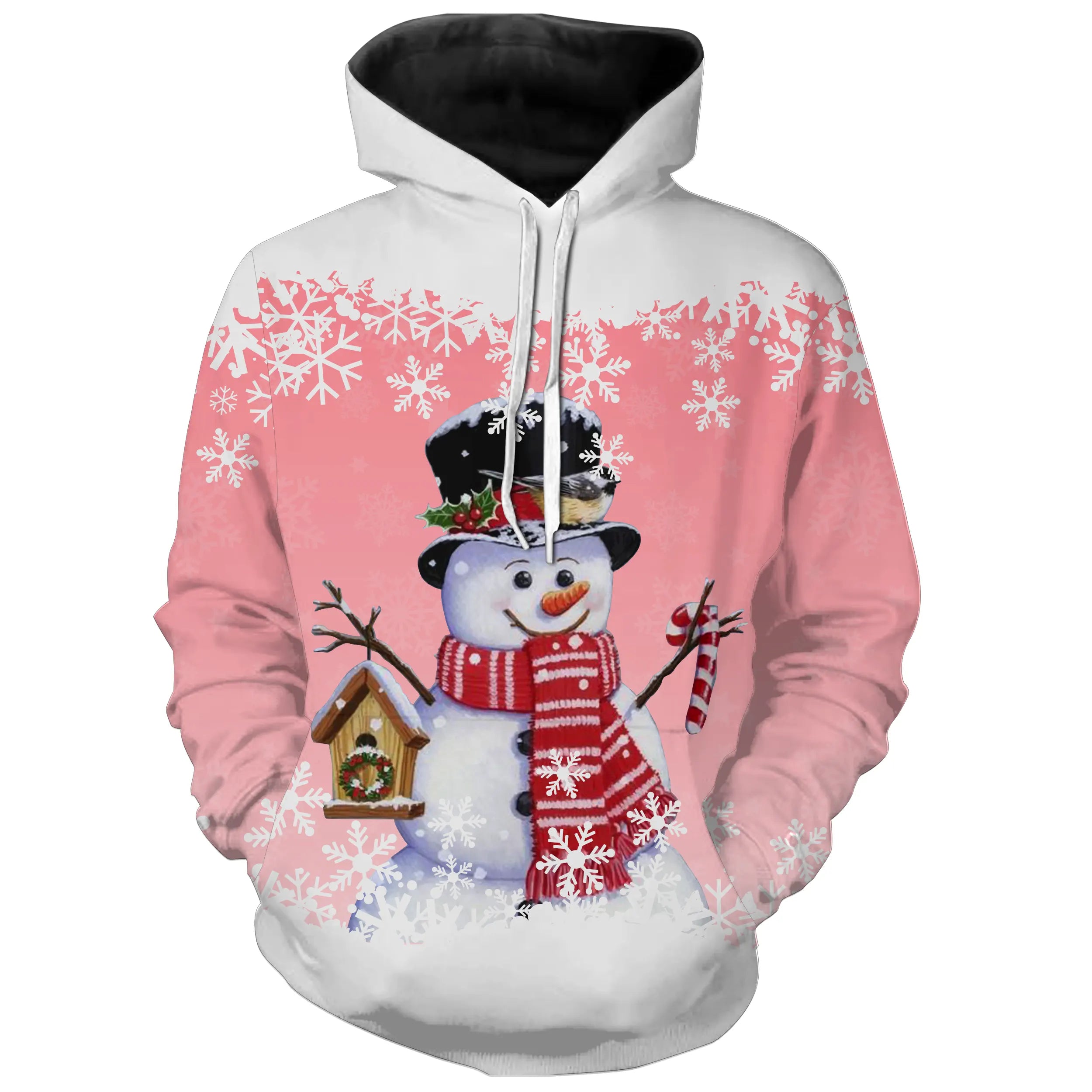 Pull de Nol Bonhomme de Neige Souriant Avec Oiseau et Maisonnette - CT04112337