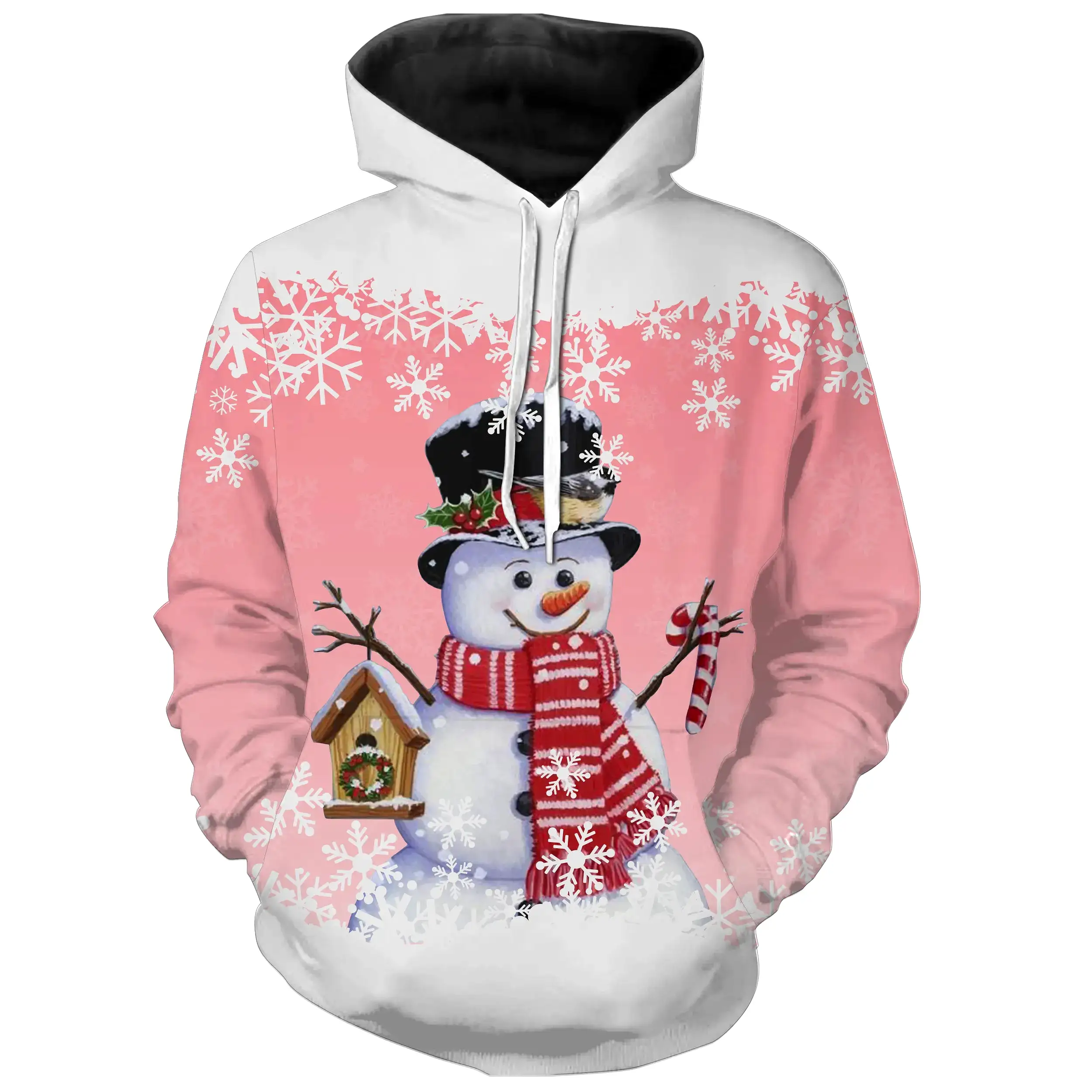 Pull de Nol Bonhomme de Neige Souriant Avec Oiseau et Maisonnette - CT04112337