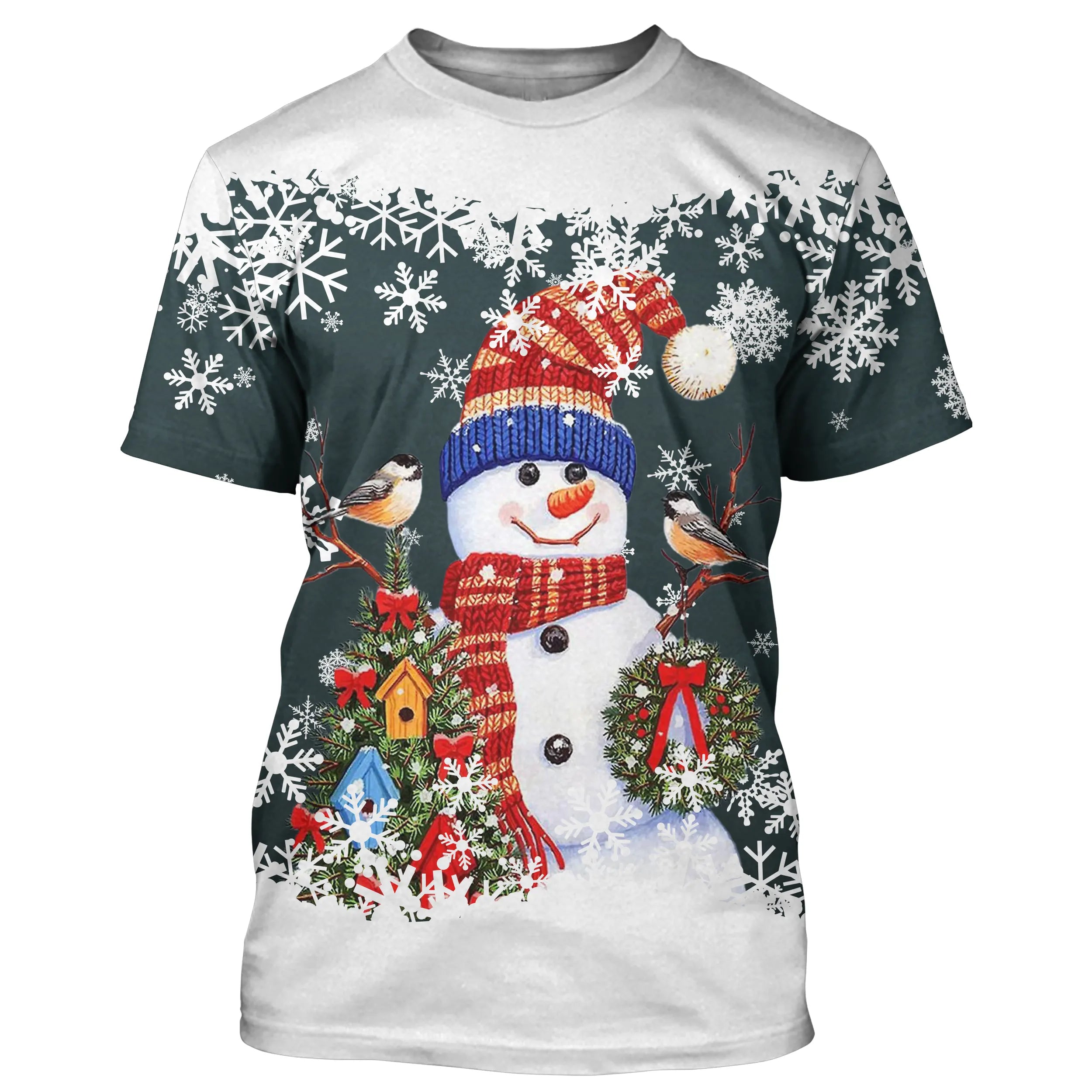 Pull de Nol Douillet à Capuche avec Motif Bonhomme de Neige et Flocons - CT04112341