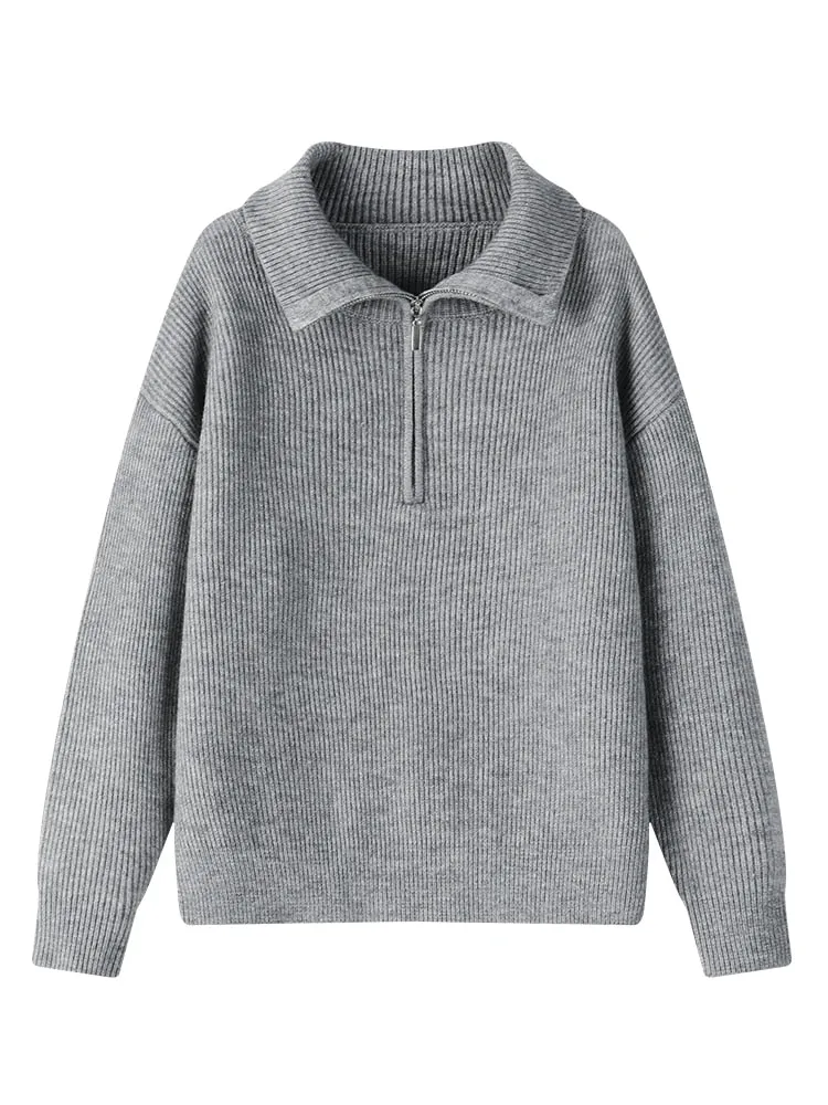 Pull en tricot à fermeture éclair pour femme avec col Polo FANSILANEN - FS4078